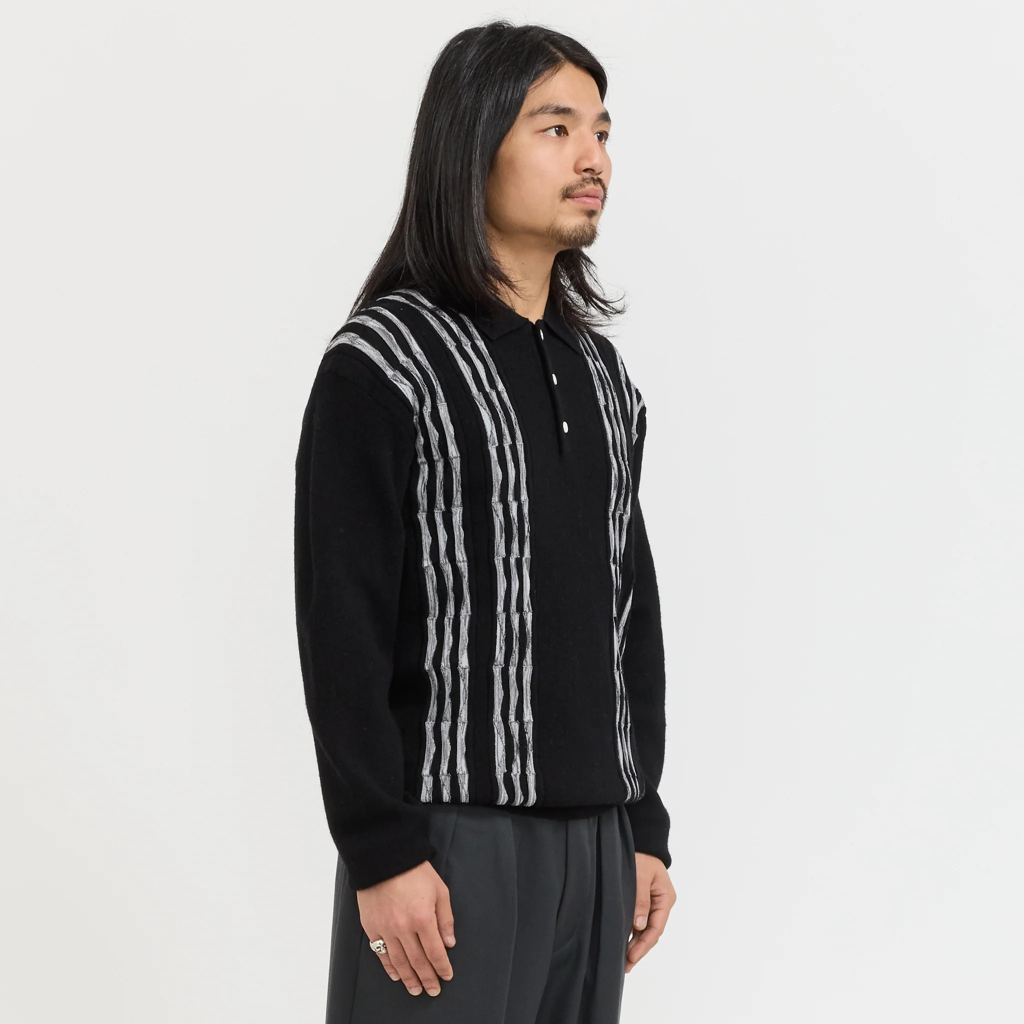 Knit Polo Born Stripe 14G Black - Image 3