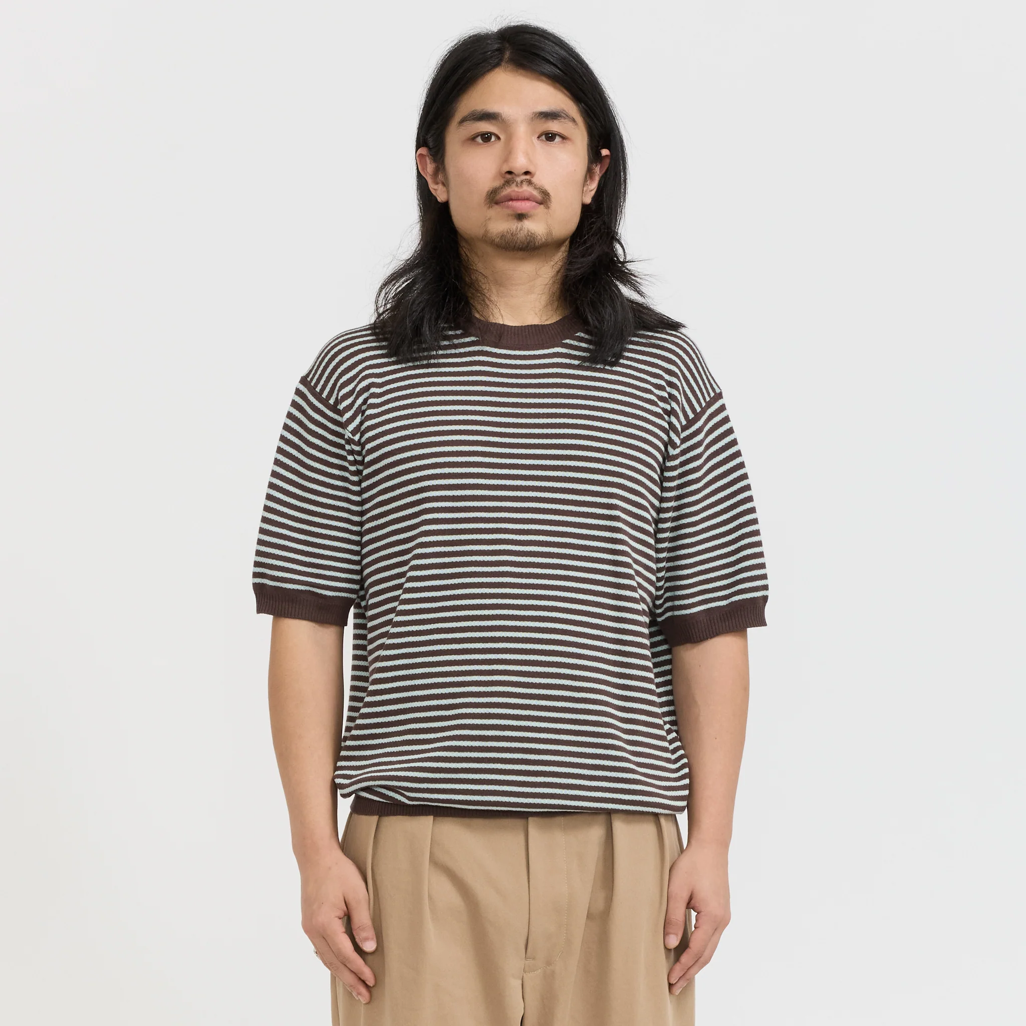 Knit Tee Dot Pattern Jacquard Brown - Image 6