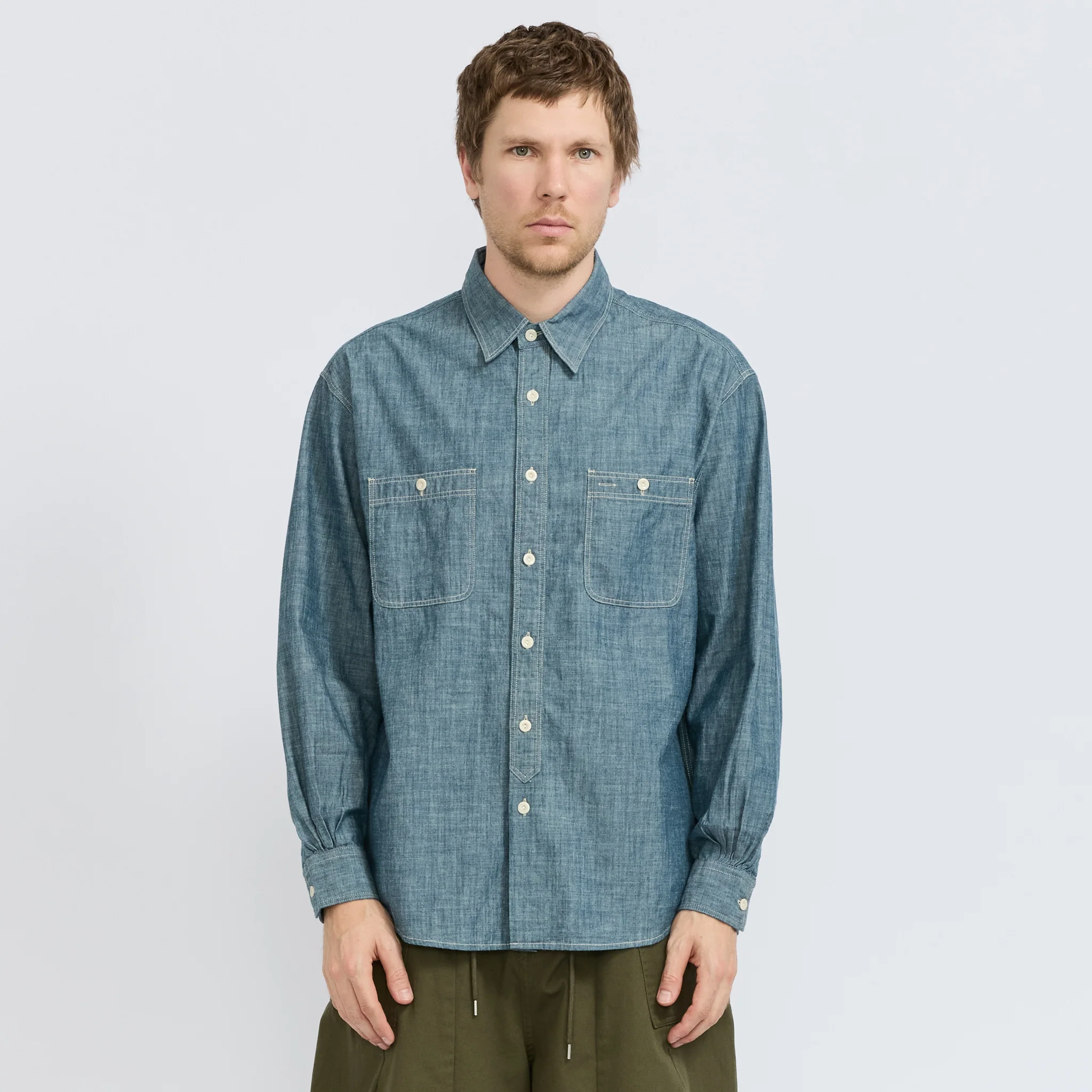 Kuroki Chambray Work Shirt Washed Blue