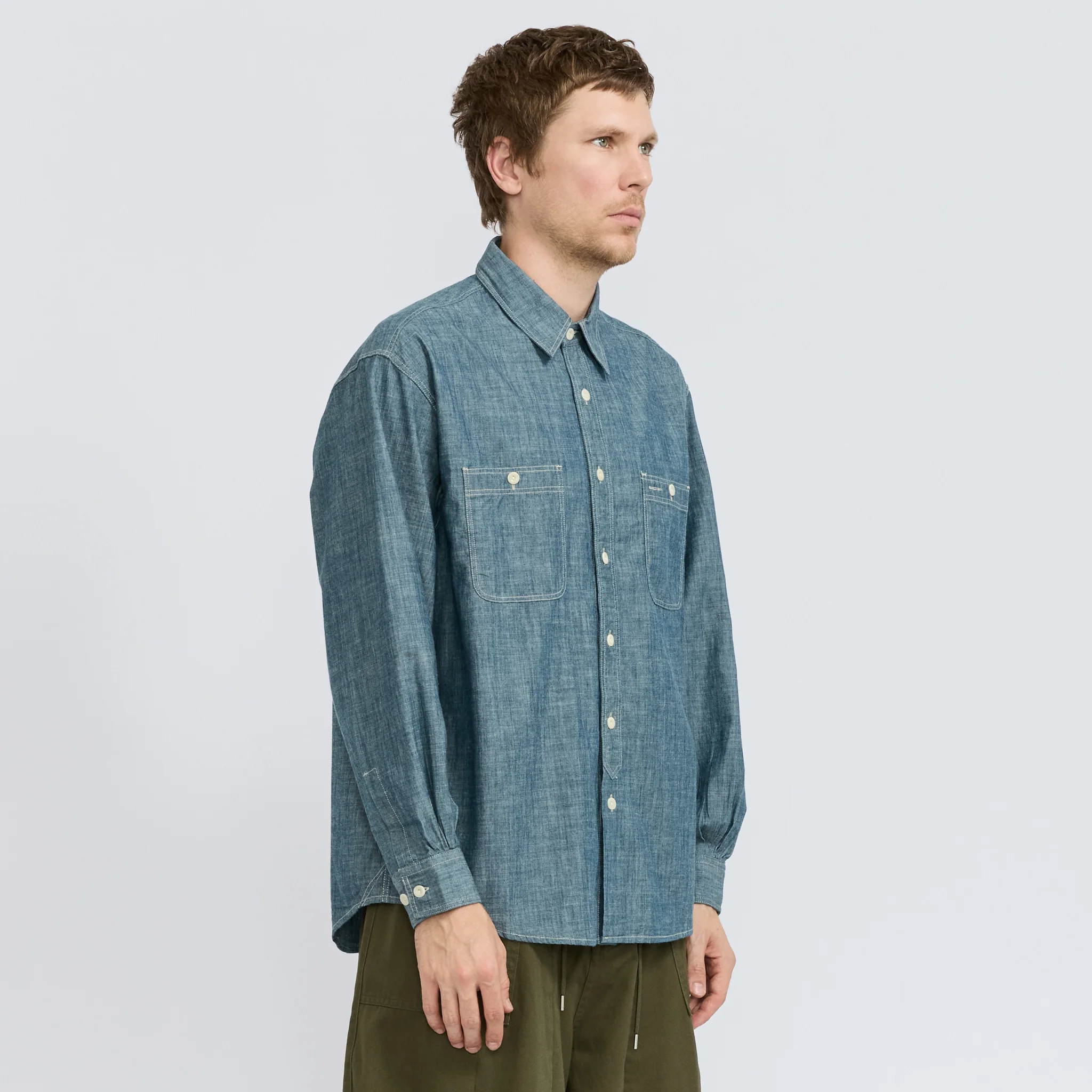 Kuroki Chambray Work Shirt Washed Blue - Image 3