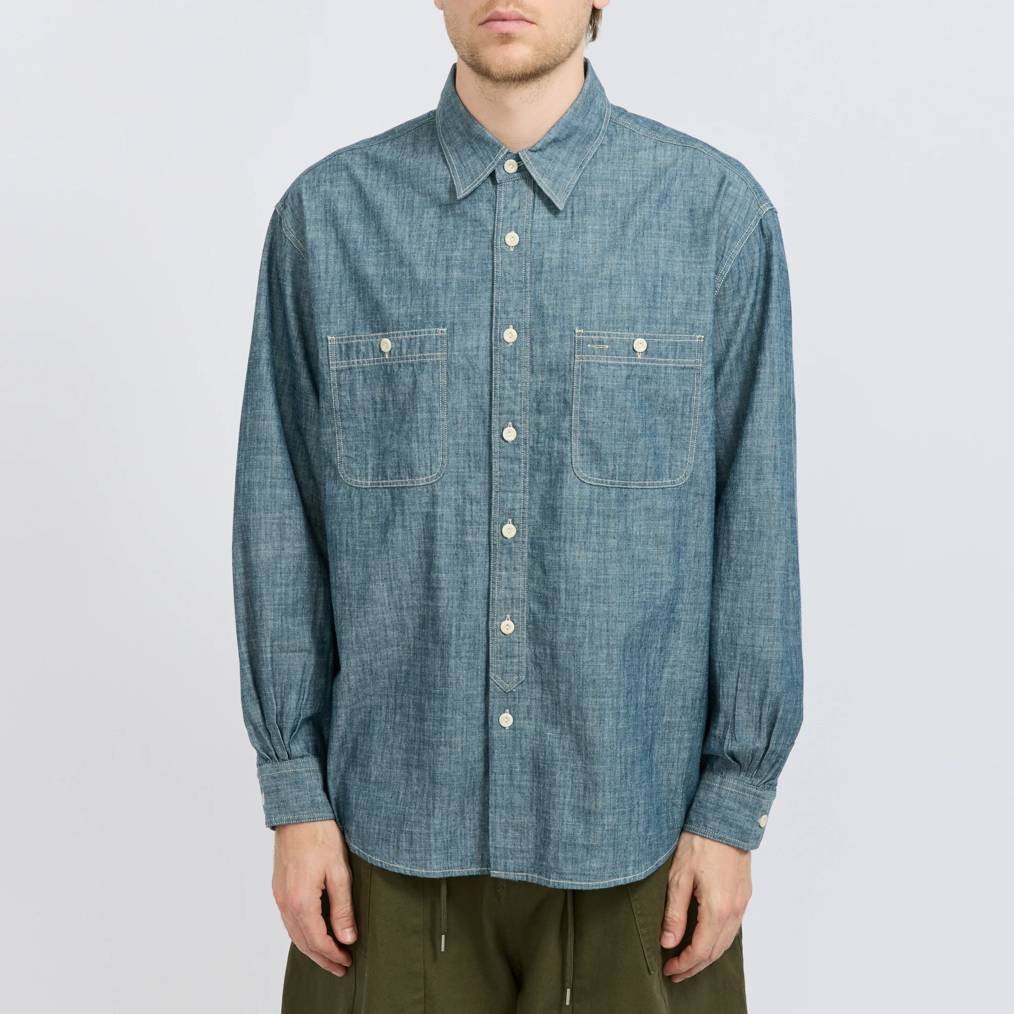 Kuroki Chambray Work Shirt Washed Blue - Image 5