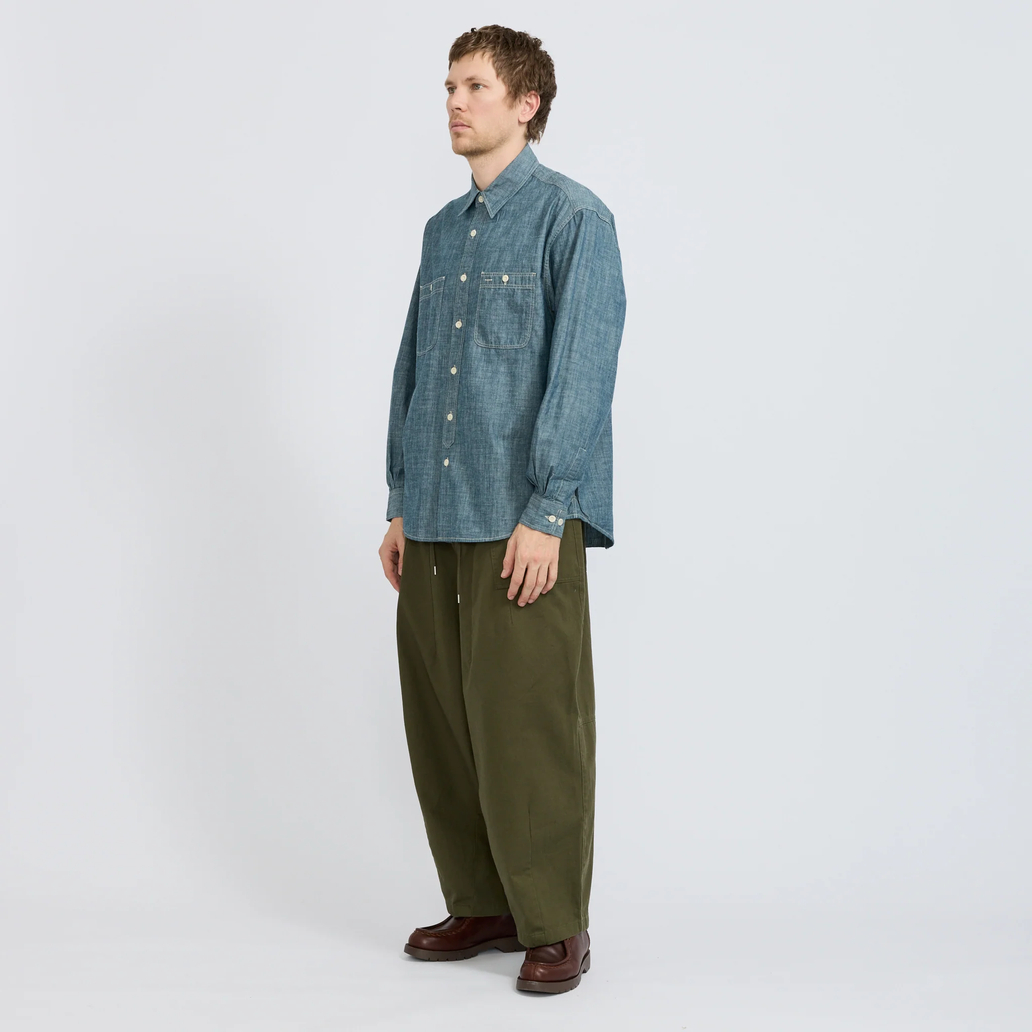Kuroki Chambray Work Shirt Washed Blue - Image 6