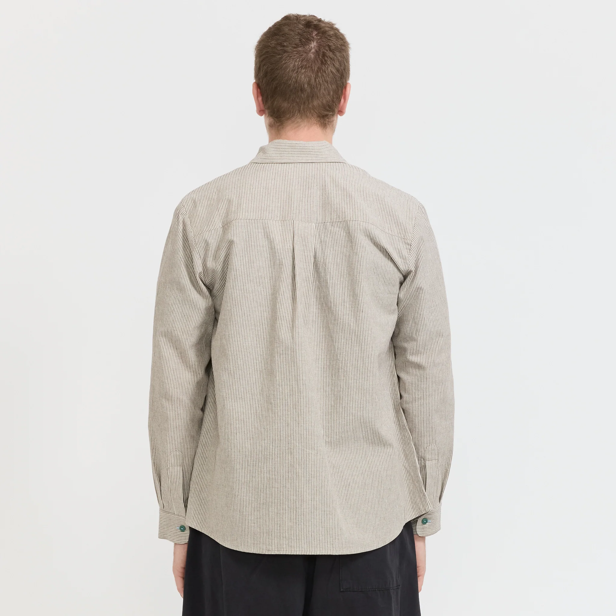 L/S Linen Work Shirt Grey Stripe - Image 5