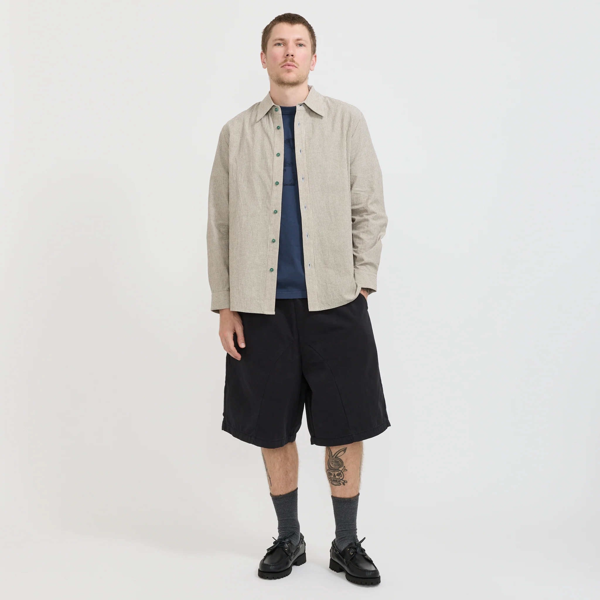 L/S Linen Work Shirt Grey Stripe - Image 7
