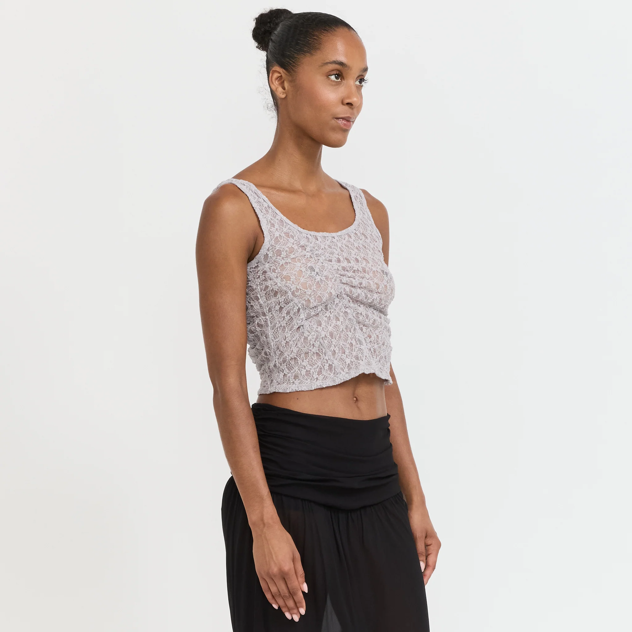 Lace Shirring Top Light Grey - Image 3