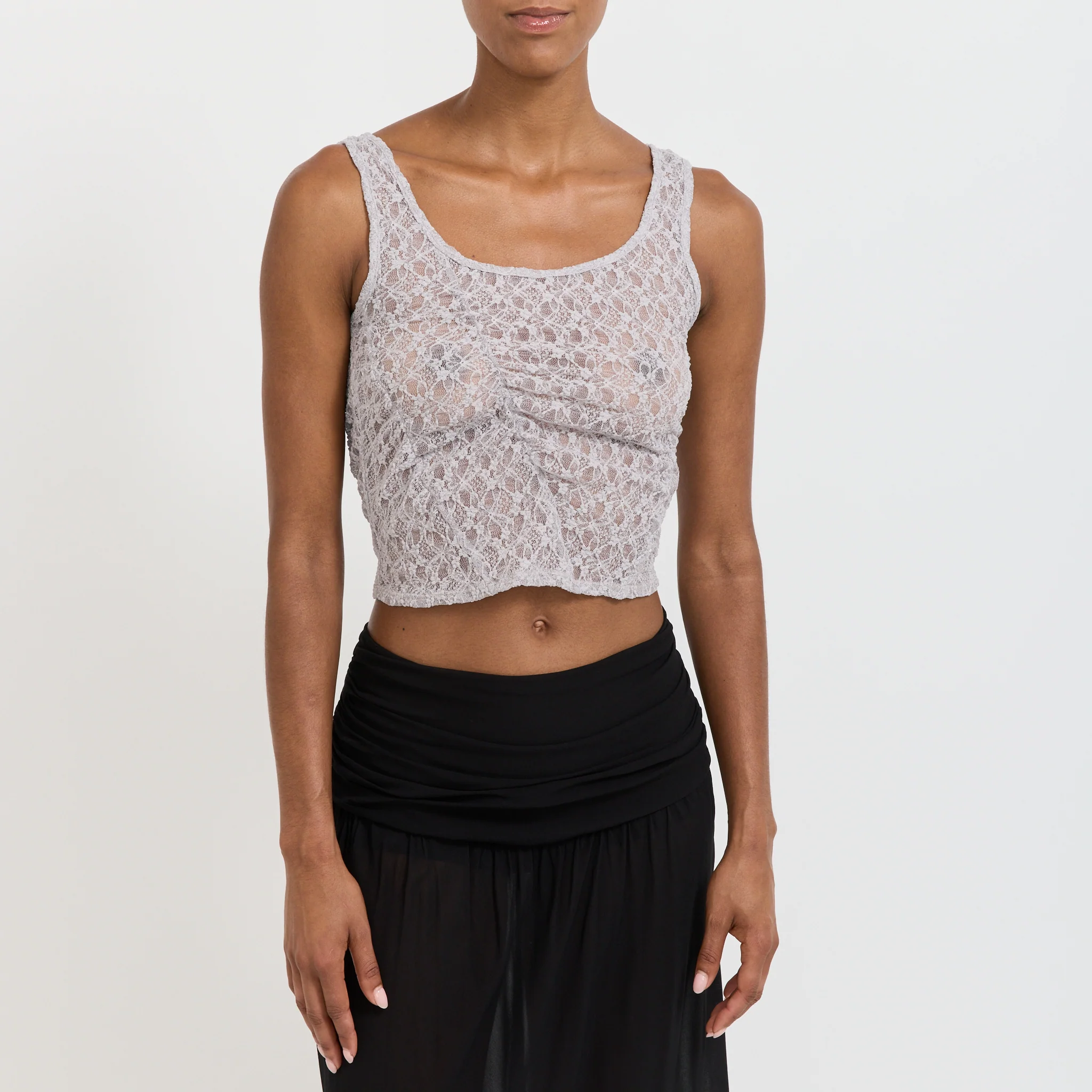 Lace Shirring Top Light Grey - Image 5