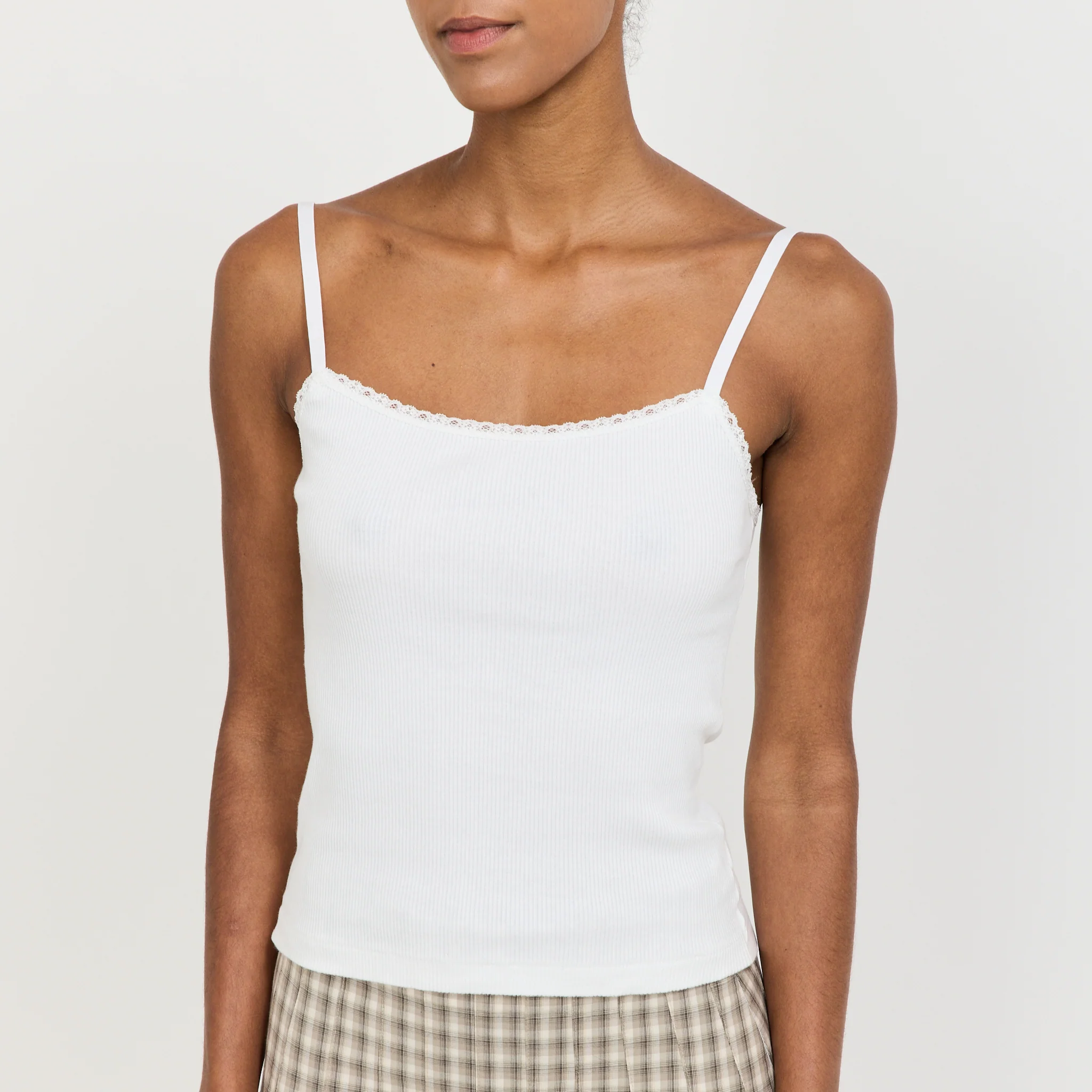 Lace Strap Soft Rib Tank White - Image 5