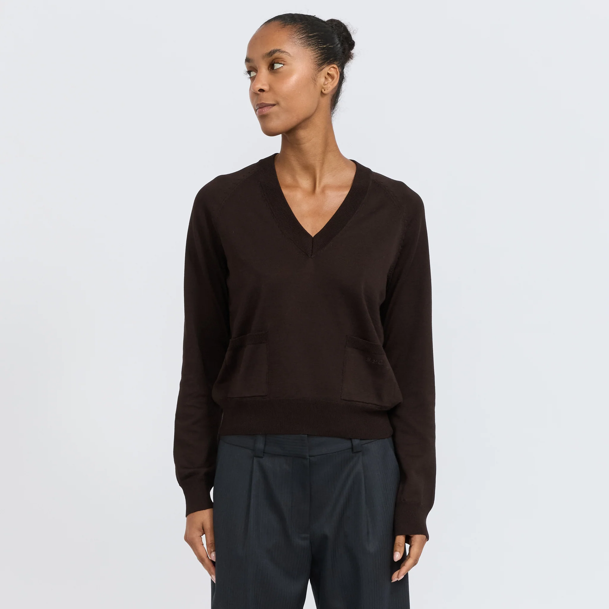 Leonie V-Neck Sweater Brown - Image 2