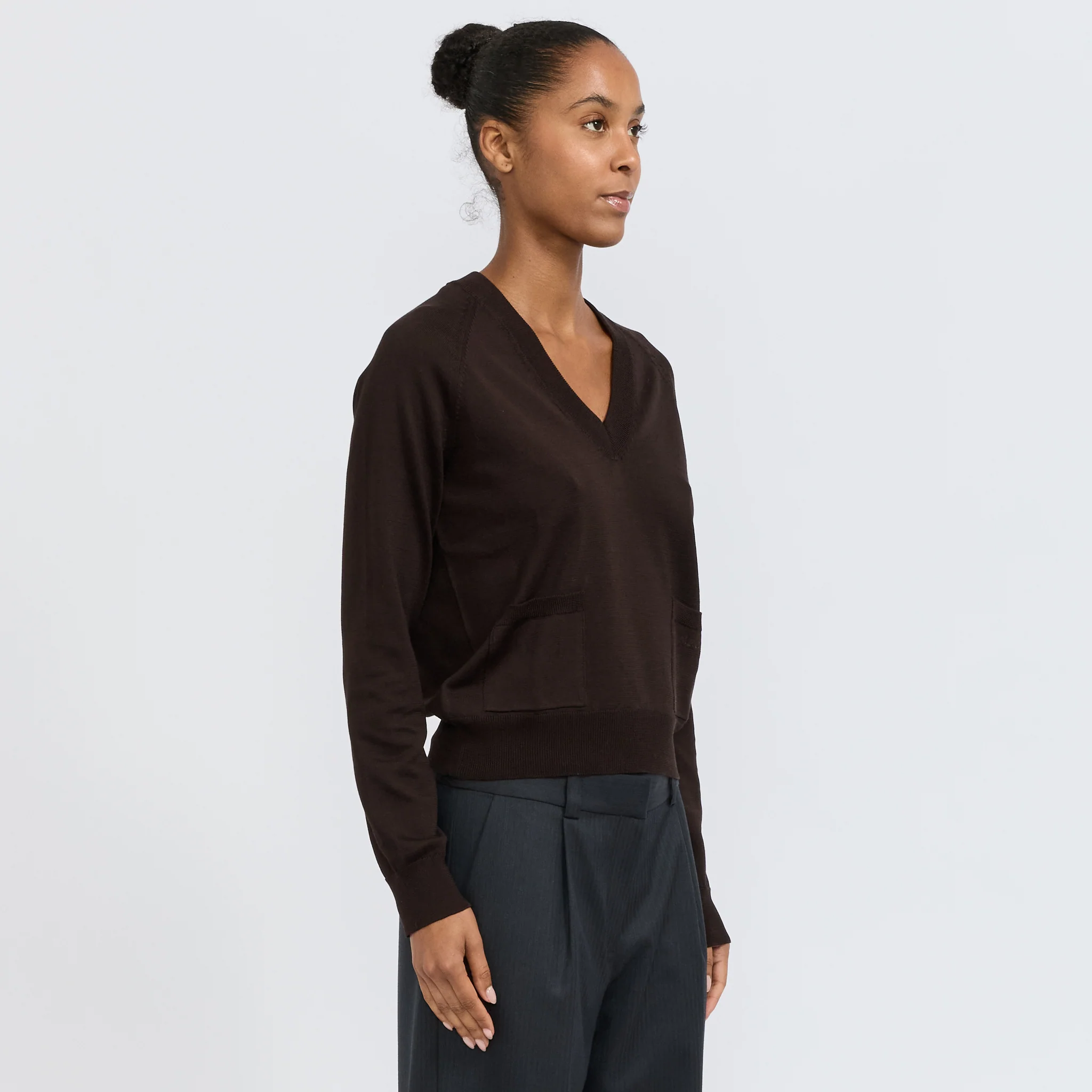 Leonie V-Neck Sweater Brown - Image 3