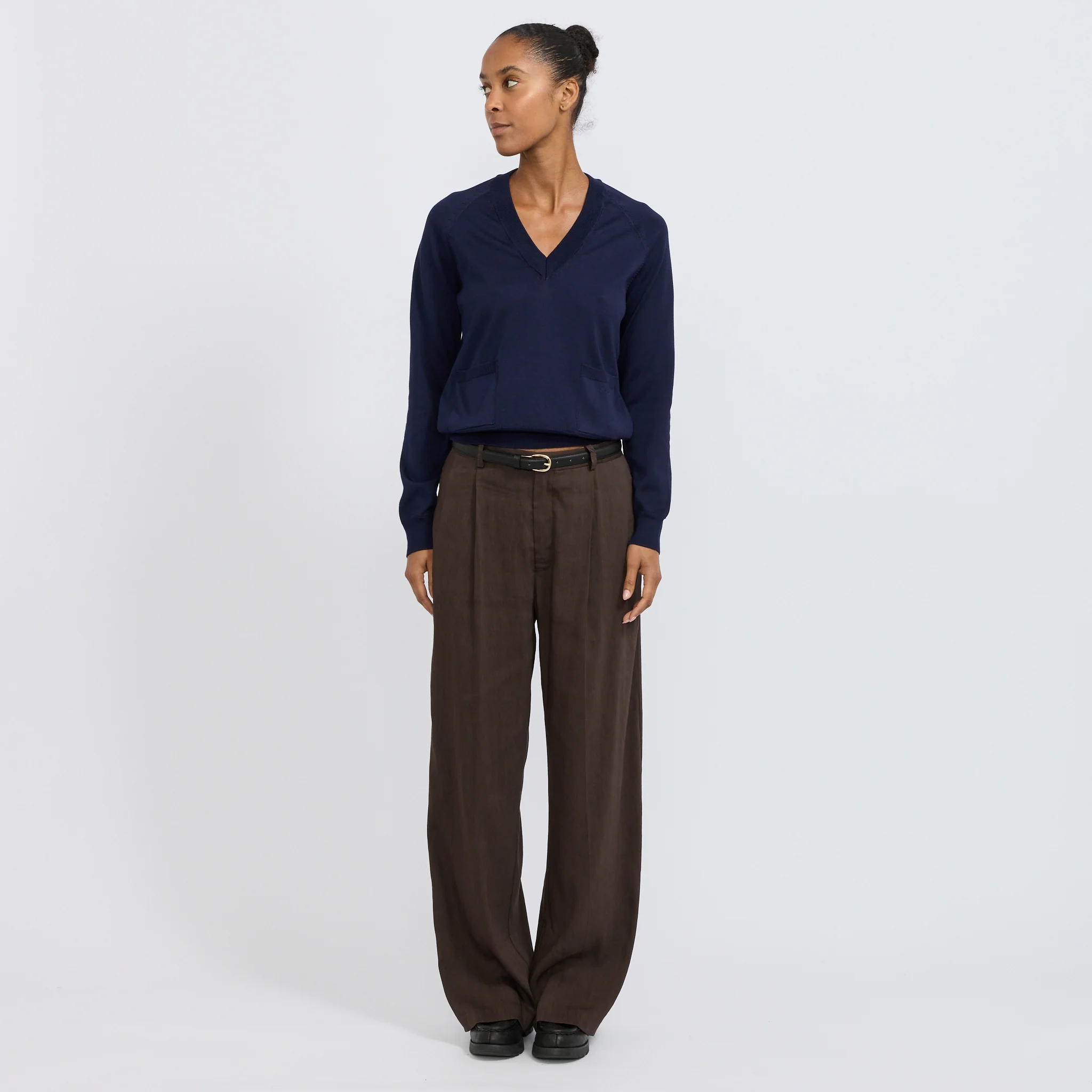 Leonie V-Neck Sweater Dark Navy - Image 2