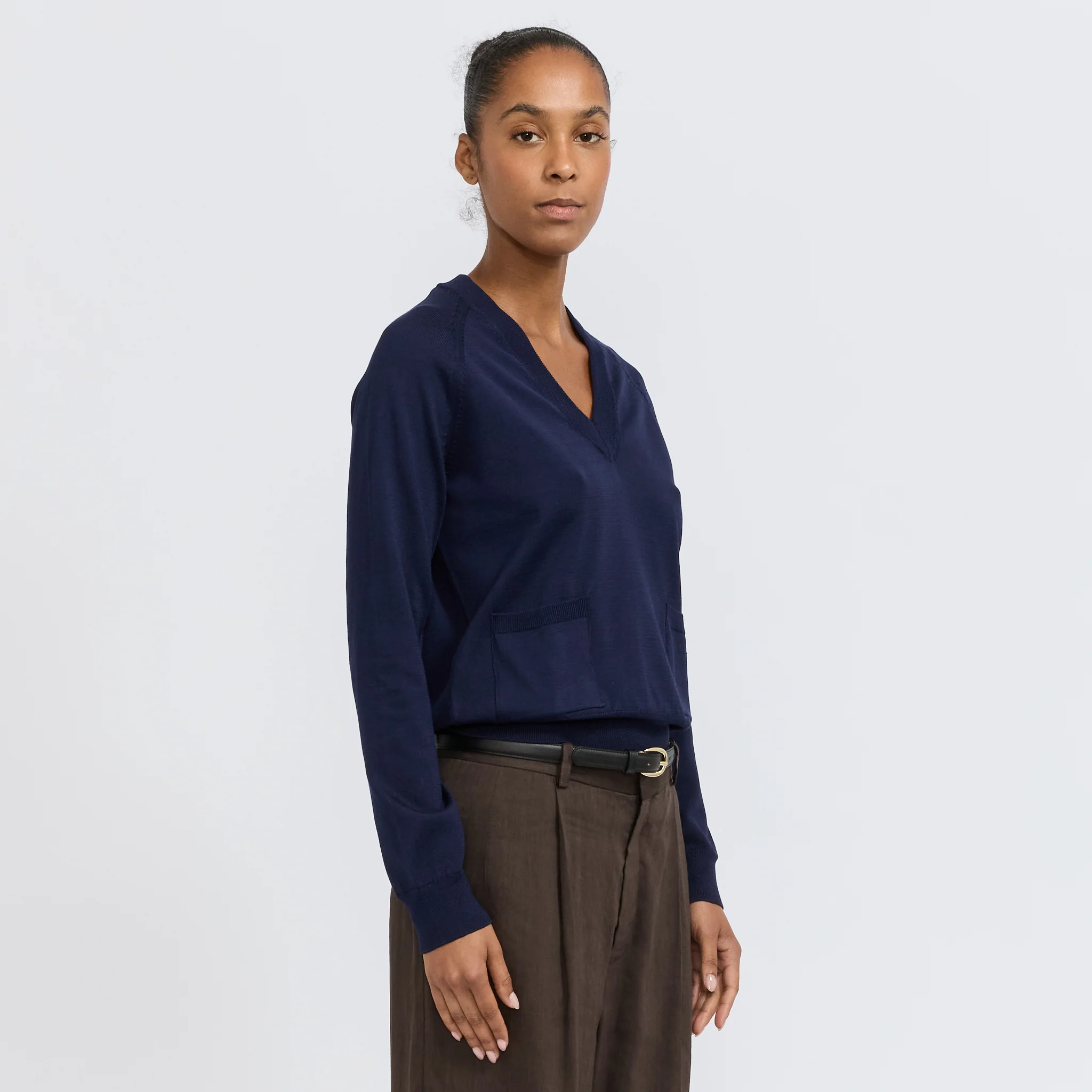 Leonie V-Neck Sweater Dark Navy - Image 3