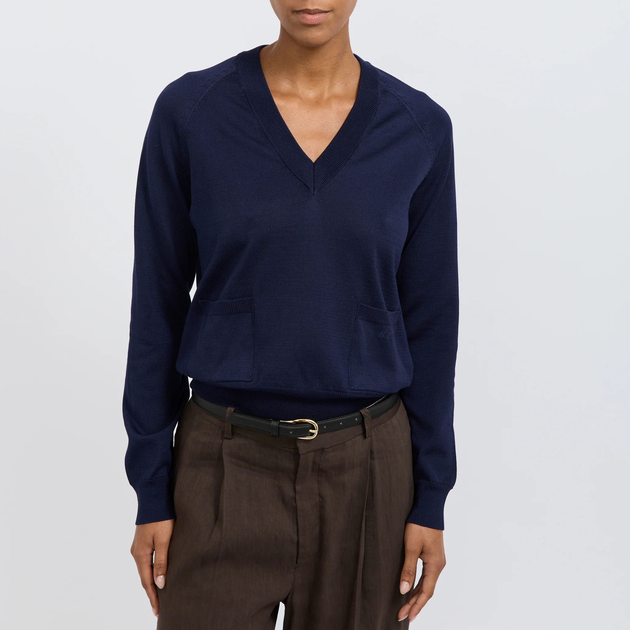 Leonie V-Neck Sweater Dark Navy - Image 5