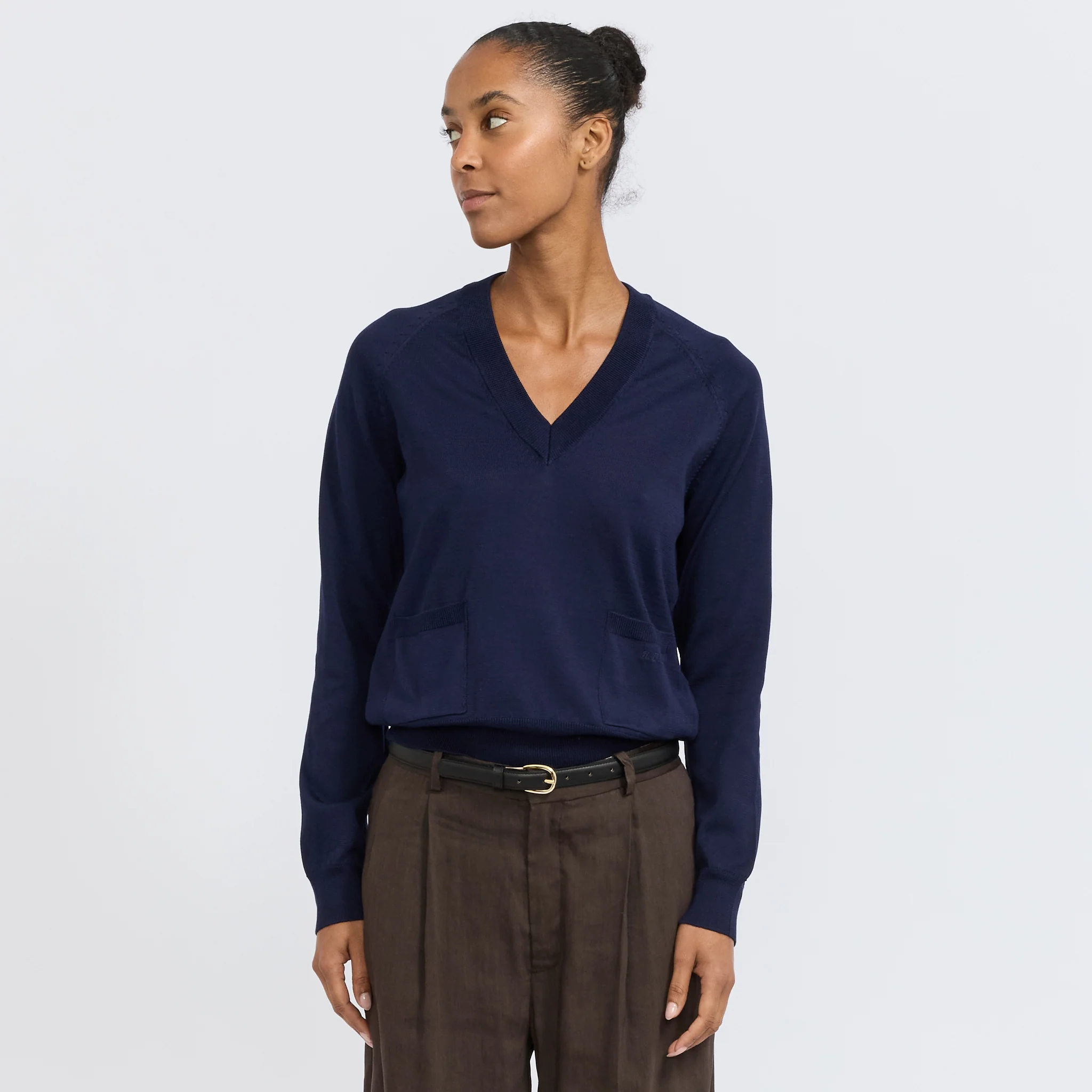 Leonie V-Neck Sweater Dark Navy - Image 7