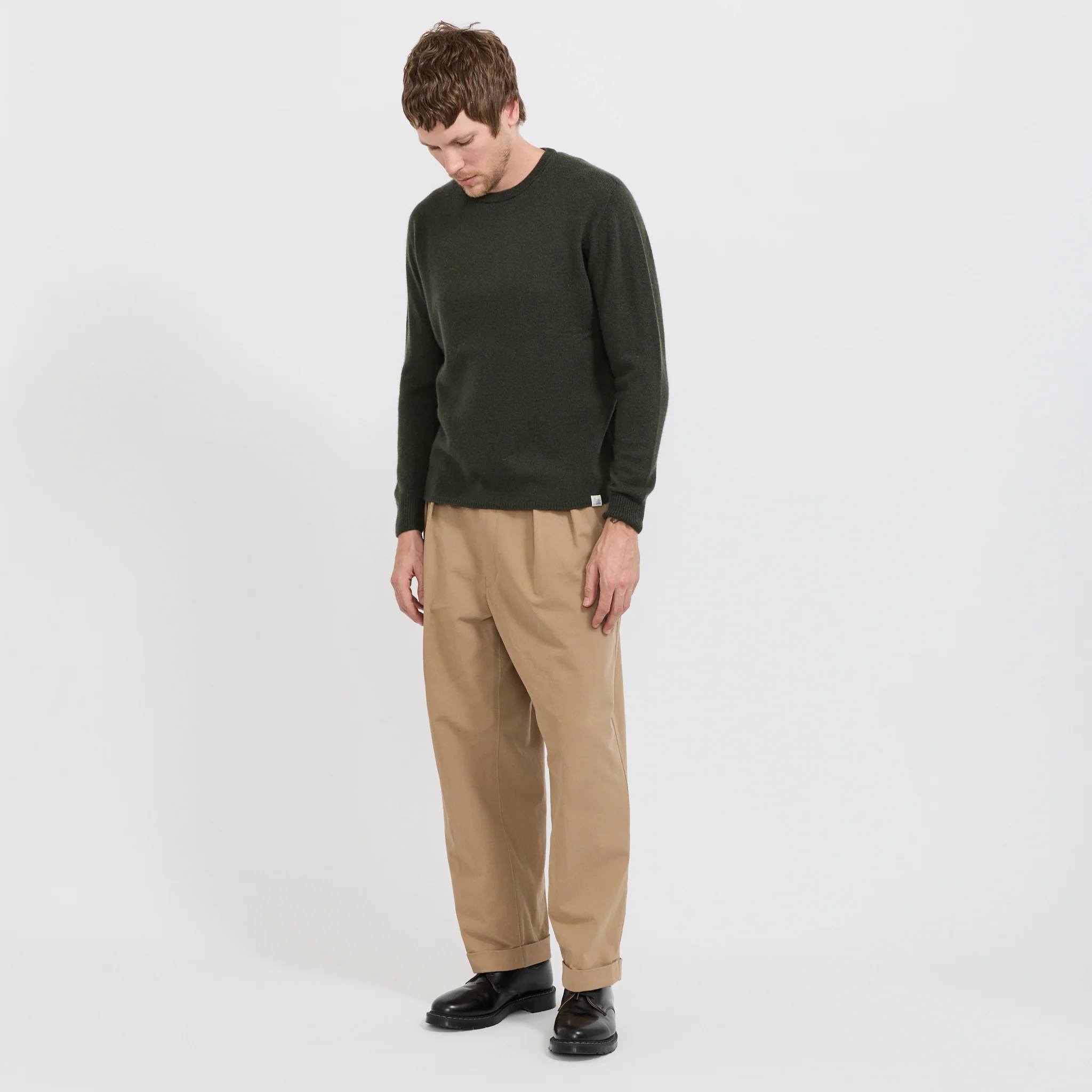 Lightweight Merino Wool Cashmere Silk Sweater Army - Image 2