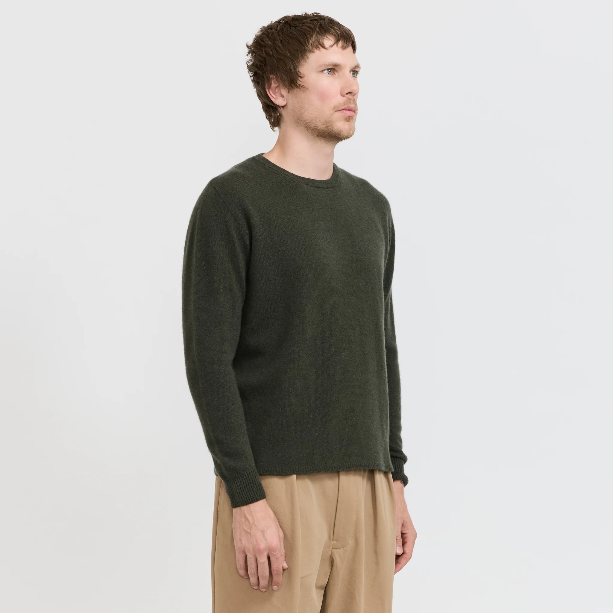 Lightweight Merino Wool Cashmere Silk Sweater Army - Image 3