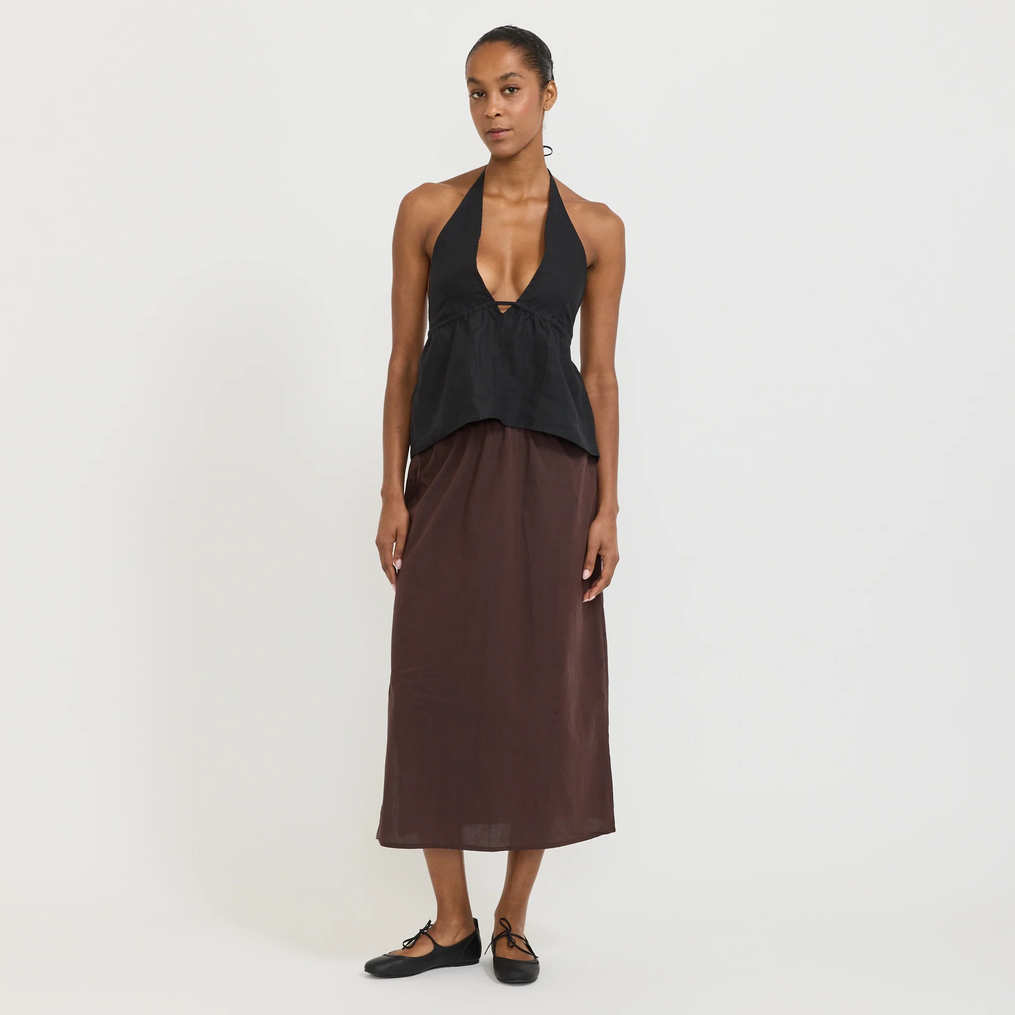 Linen Button Halter Black - Image 2