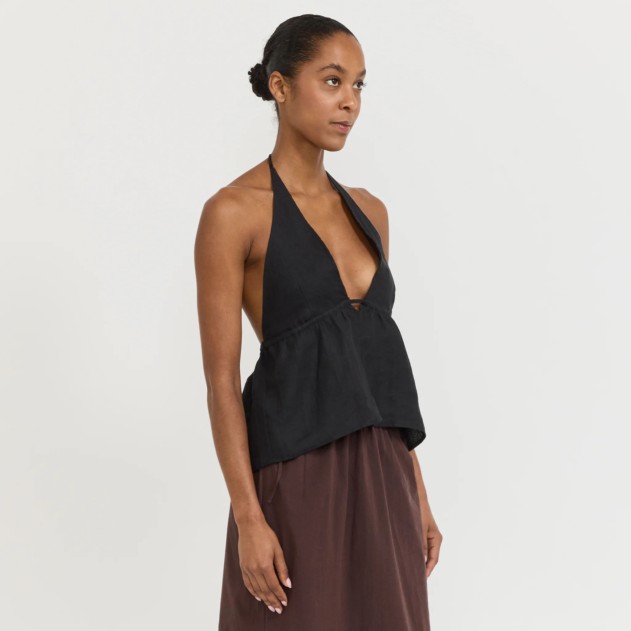 Linen Button Halter Black - Image 3