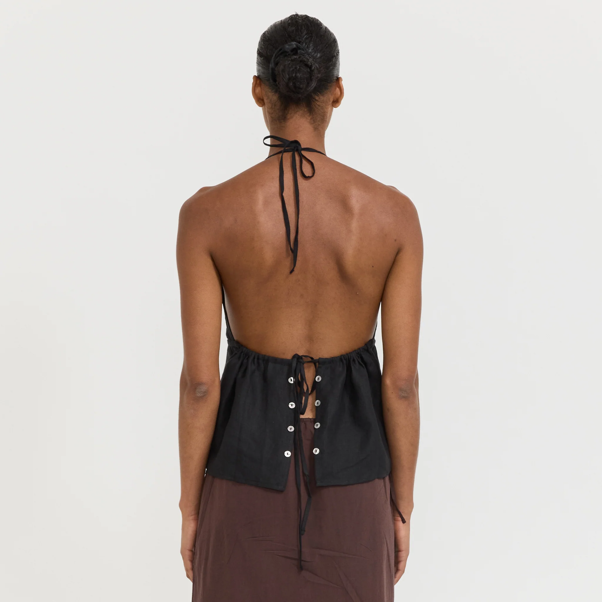 Linen Button Halter Black - Image 4