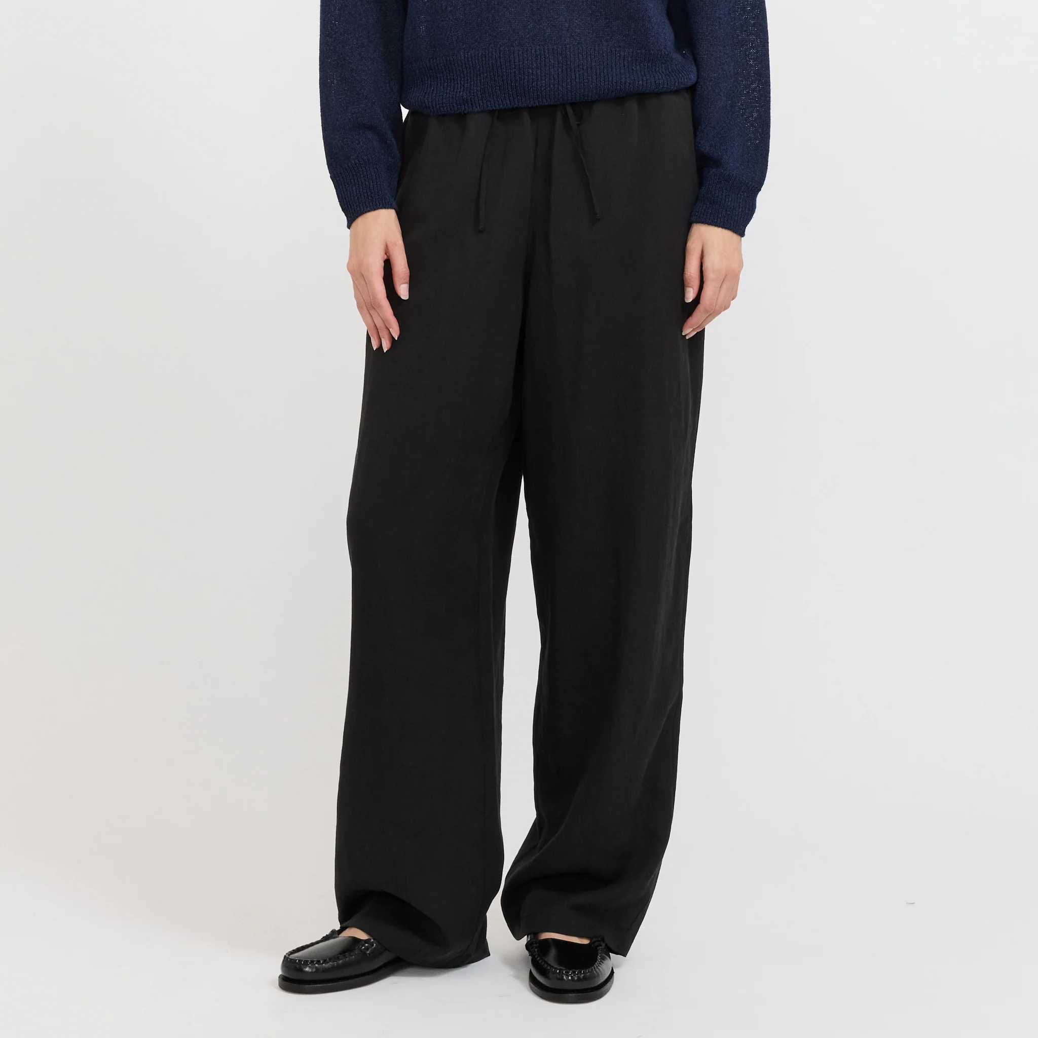 Linen String Slacks Black