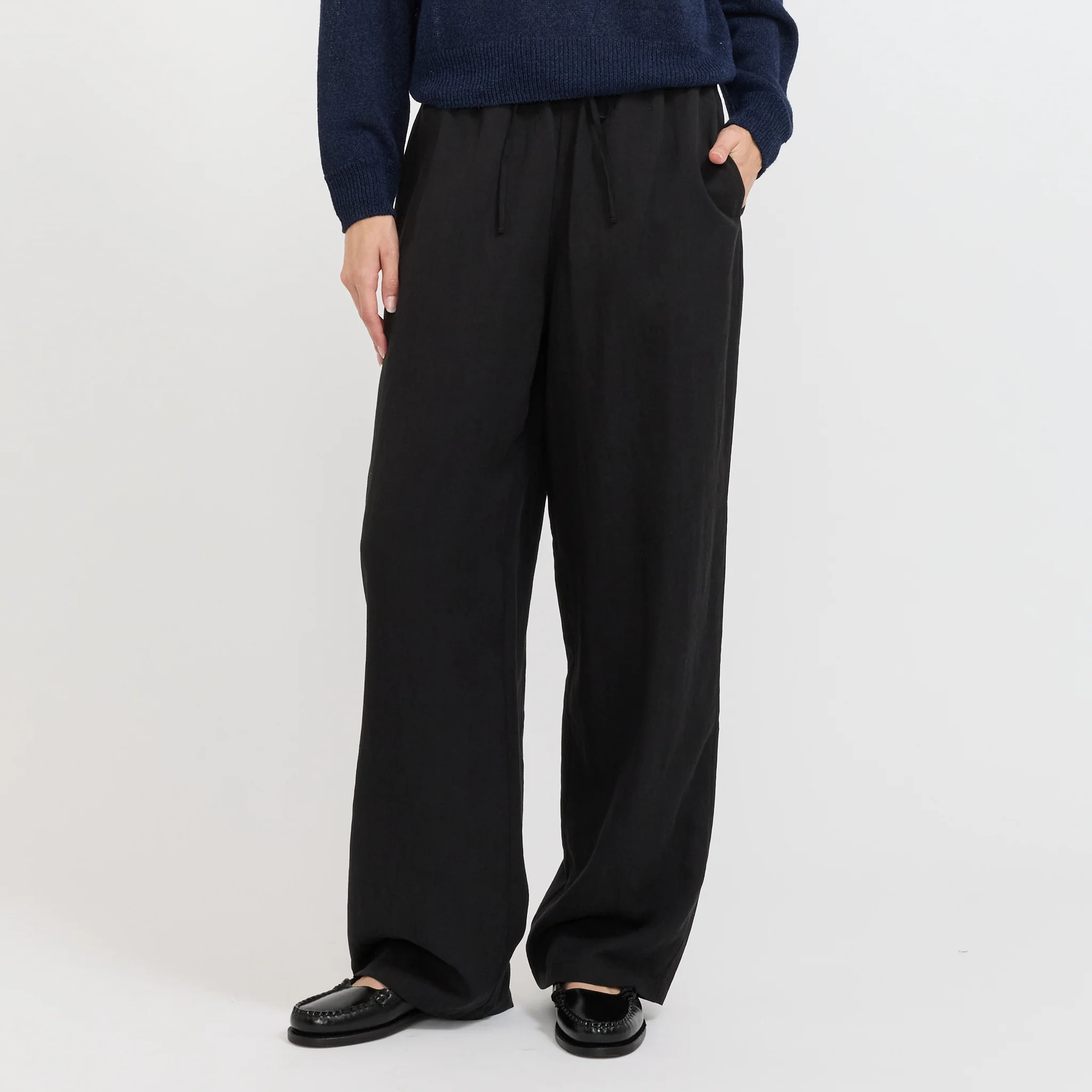 Linen String Slacks Black - Image 3