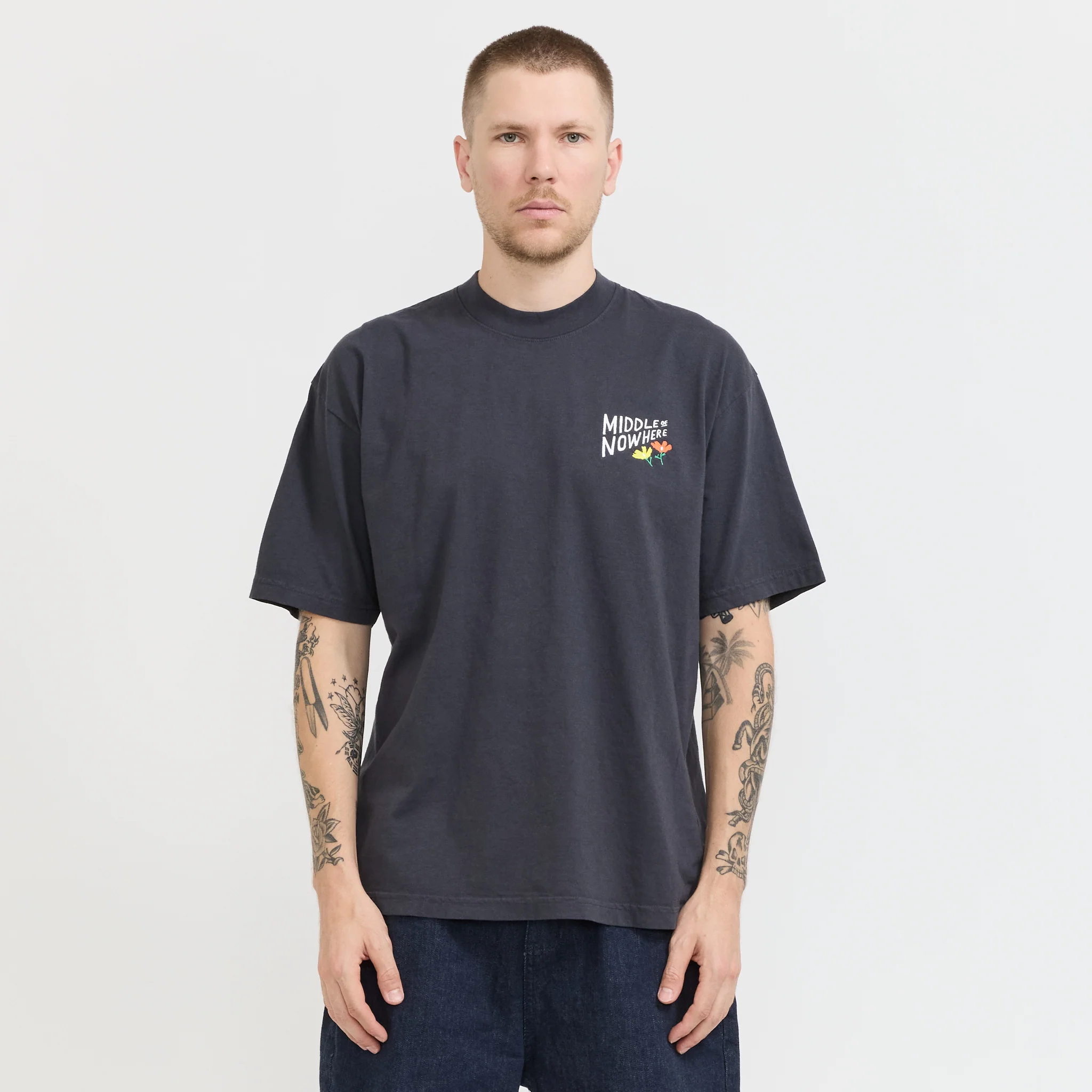Lonely Palm x Middle Of Nowhere Embroidered Tee Dolphin Blue - Image 2