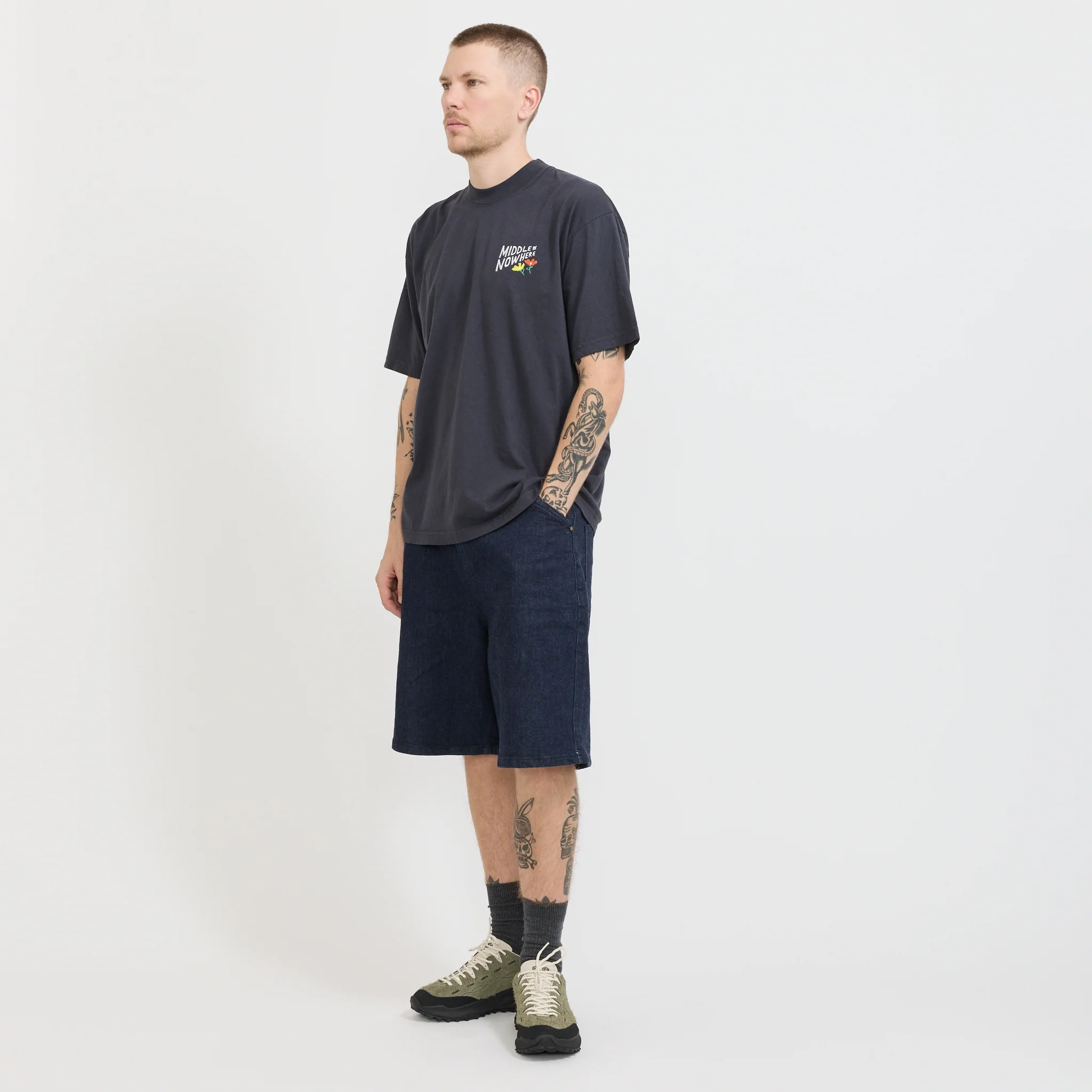 Lonely Palm x Middle Of Nowhere Embroidered Tee Dolphin Blue - Image 3