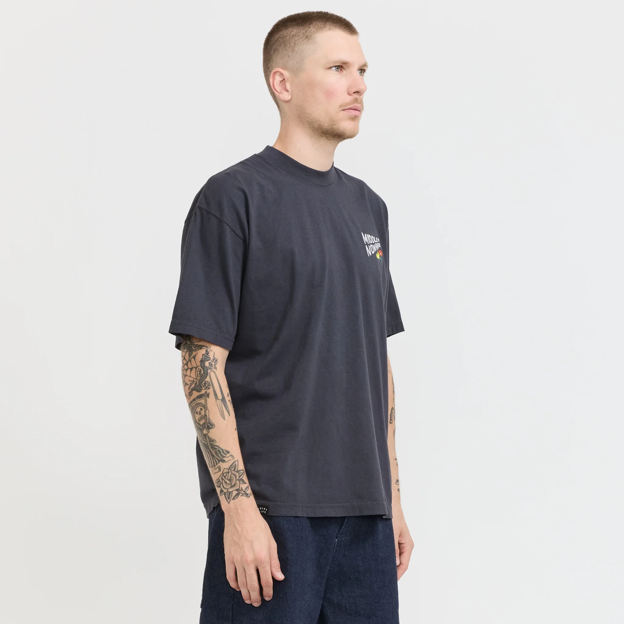 Lonely Palm x Middle Of Nowhere Embroidered Tee Dolphin Blue - Image 4