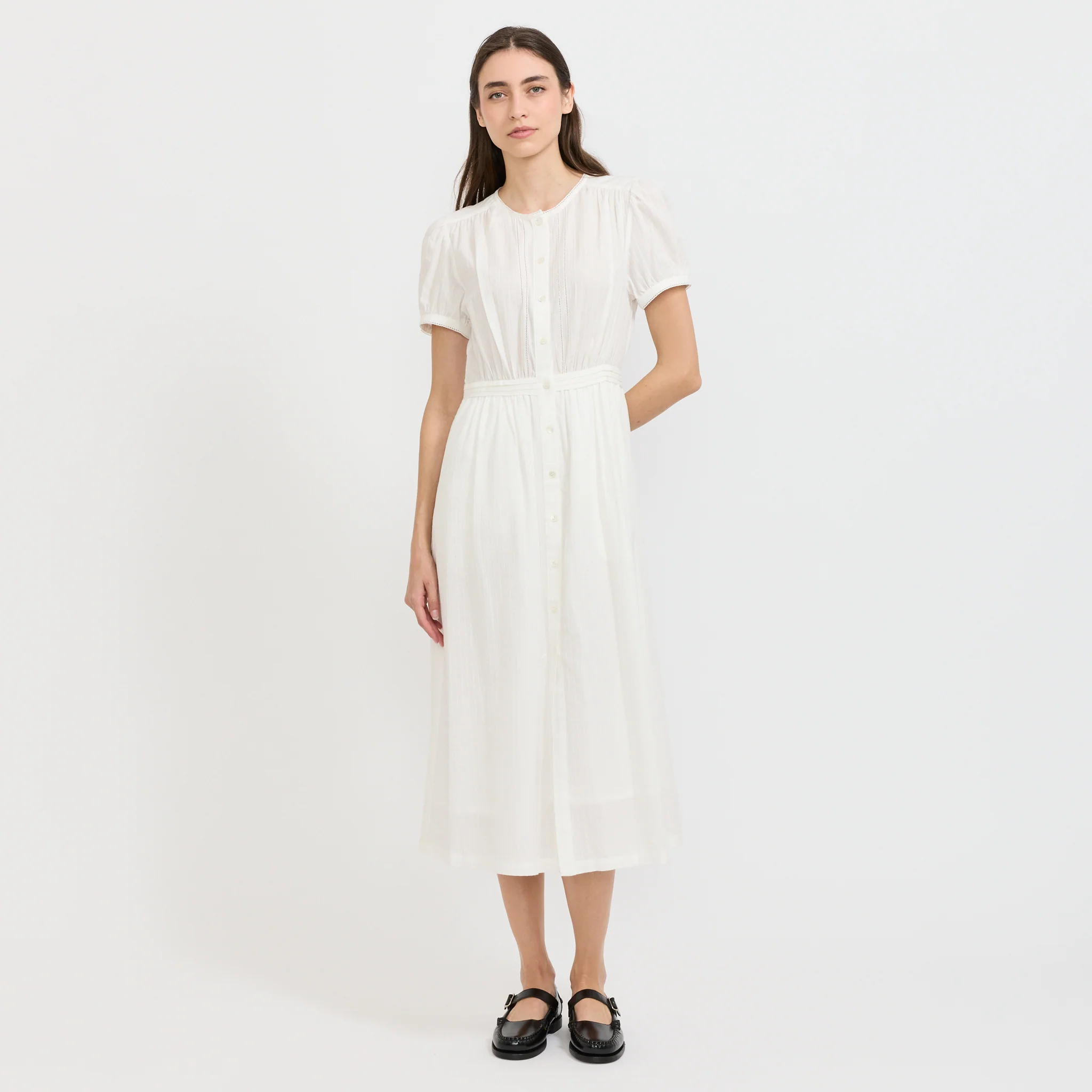 Maxi Shirring Half Sleeve Dress Ivory
