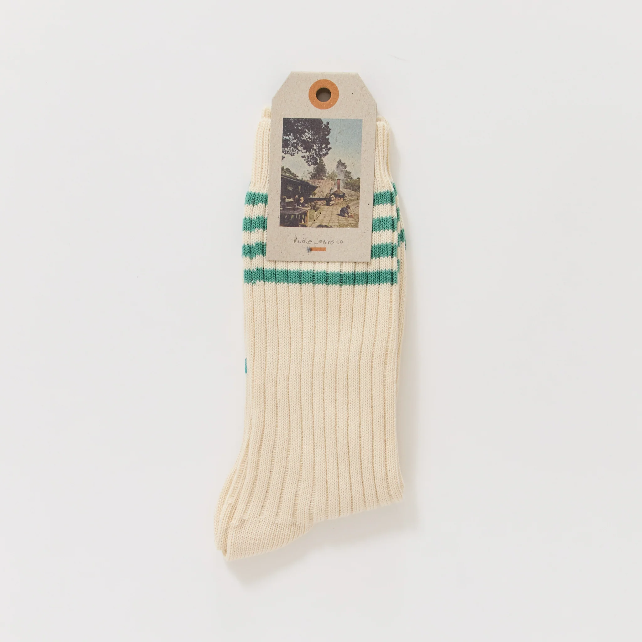 Mens Tennis Socks Stripe Off White/Turquoise - Image 2