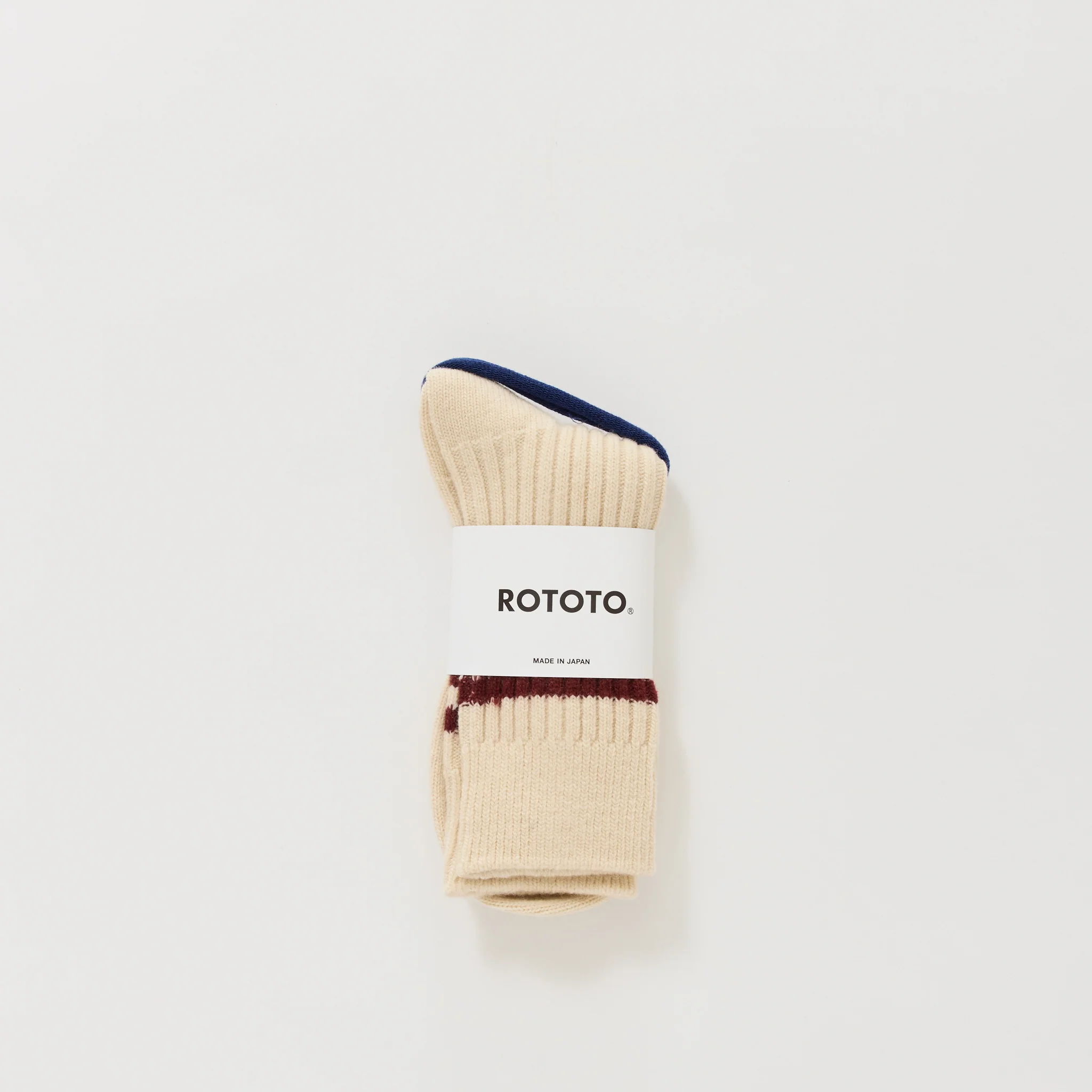 Merino Lambs Wool Stripe Socks Off White/Maroon - Image 2