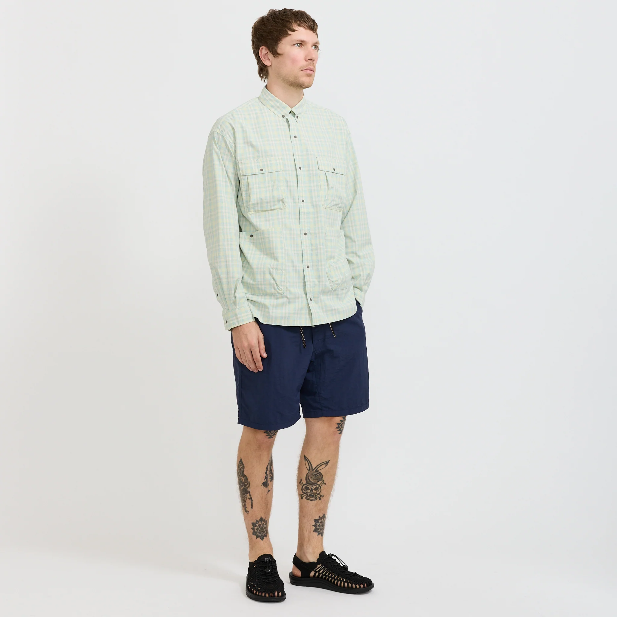 Mini Plaid Camp Shirt Beige - Image 7