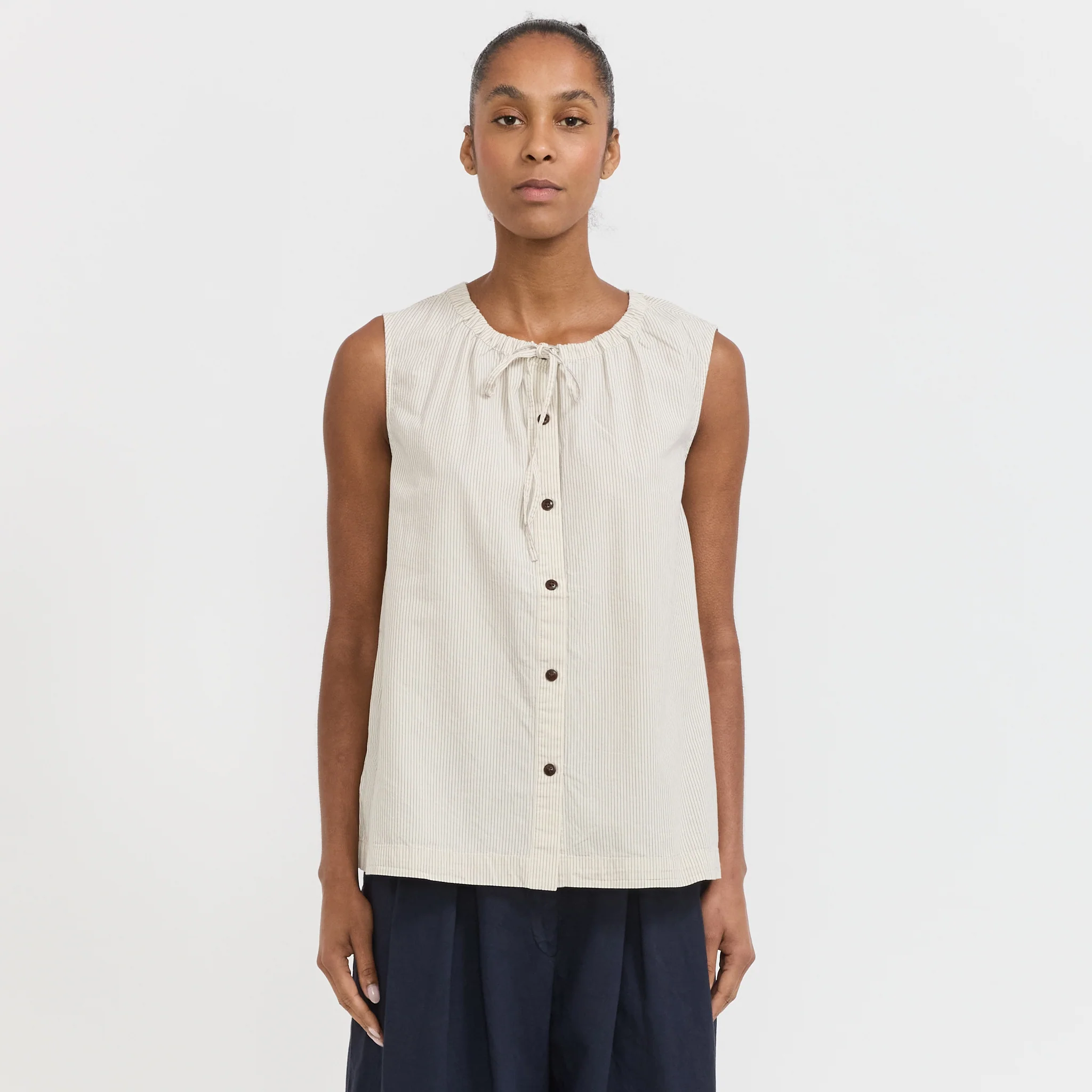 Mini Stripe Cotton Top Sunwashed Blue