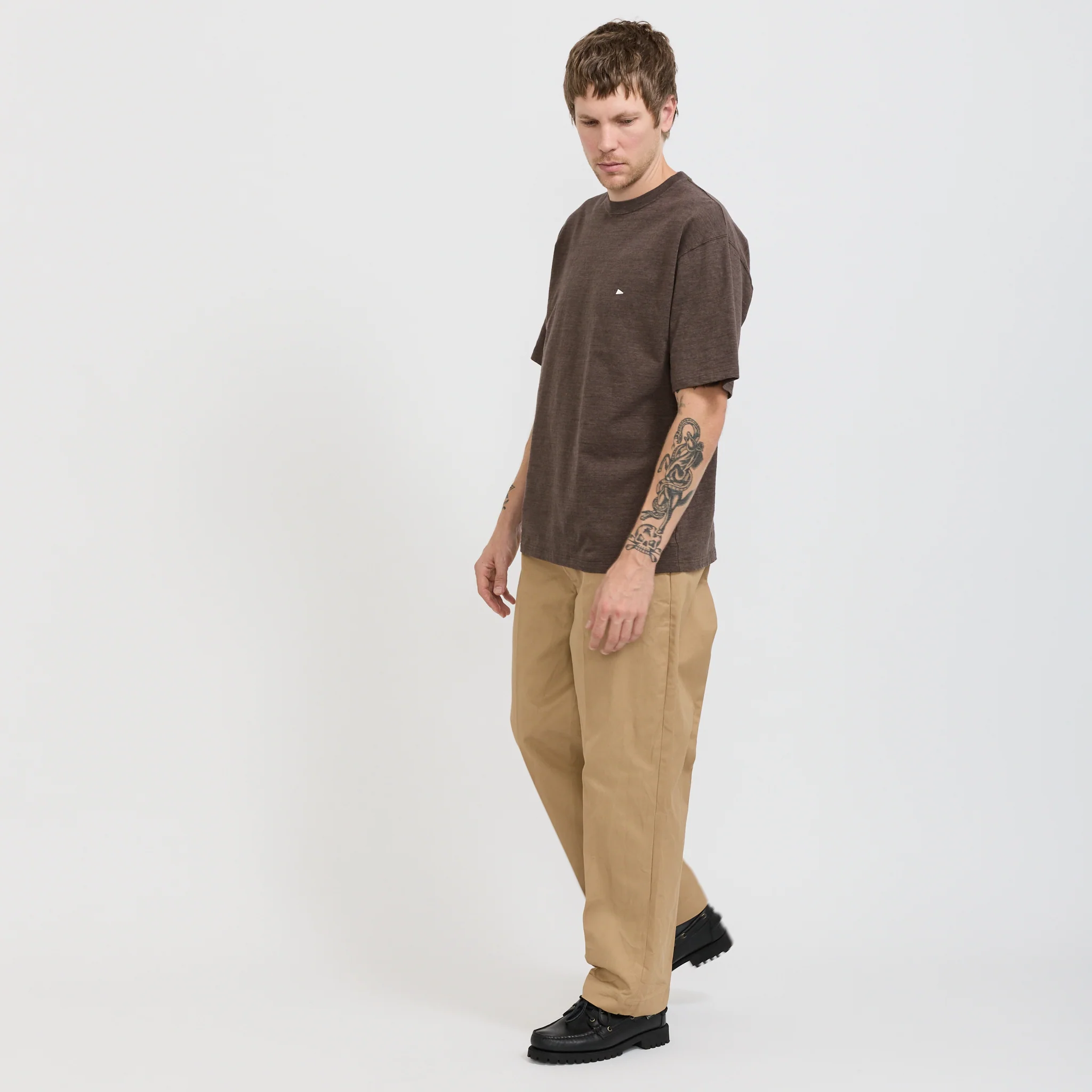 Minimalist Embroidered Tee Brown - Image 2