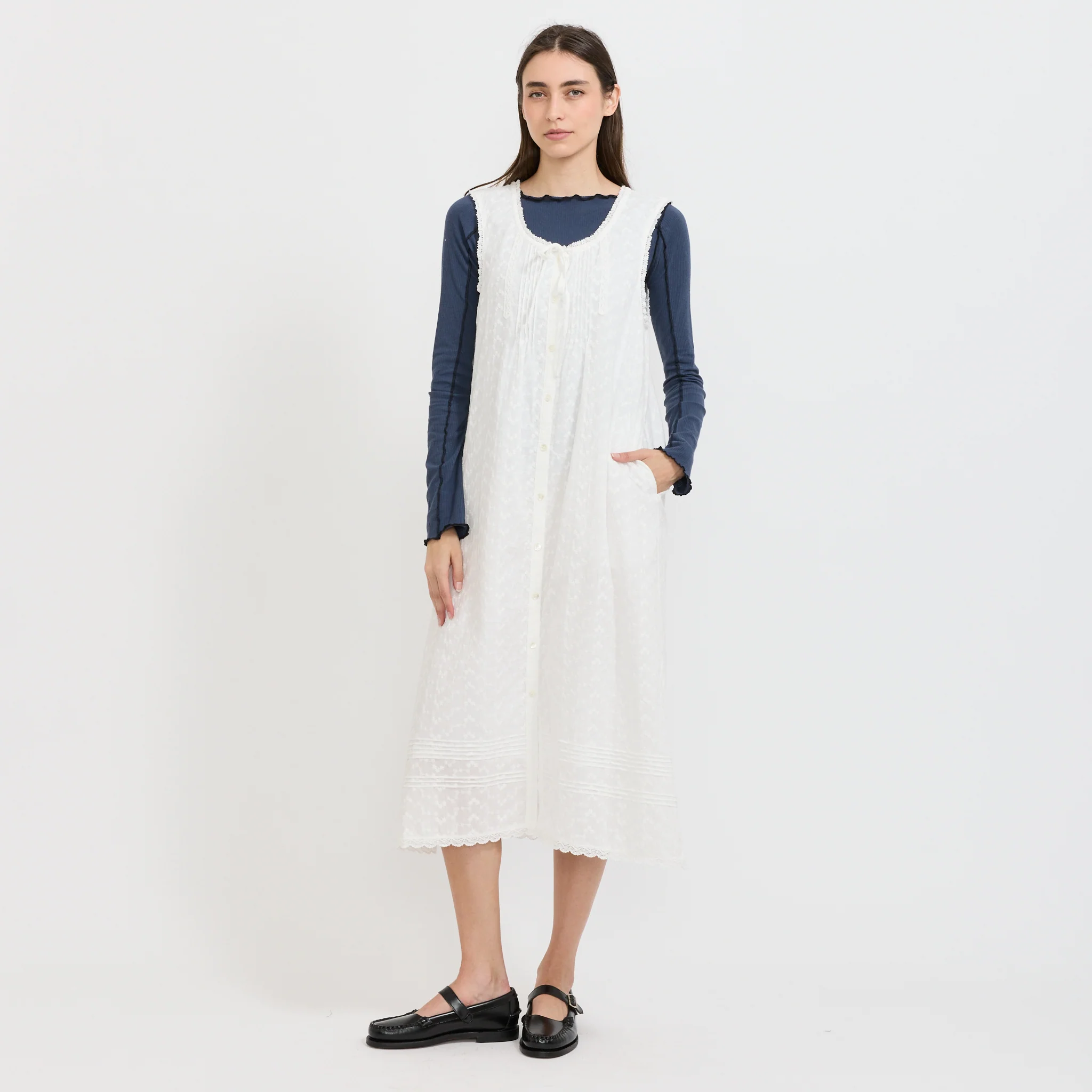 Needlework Babydoll Dress White - Image 6
