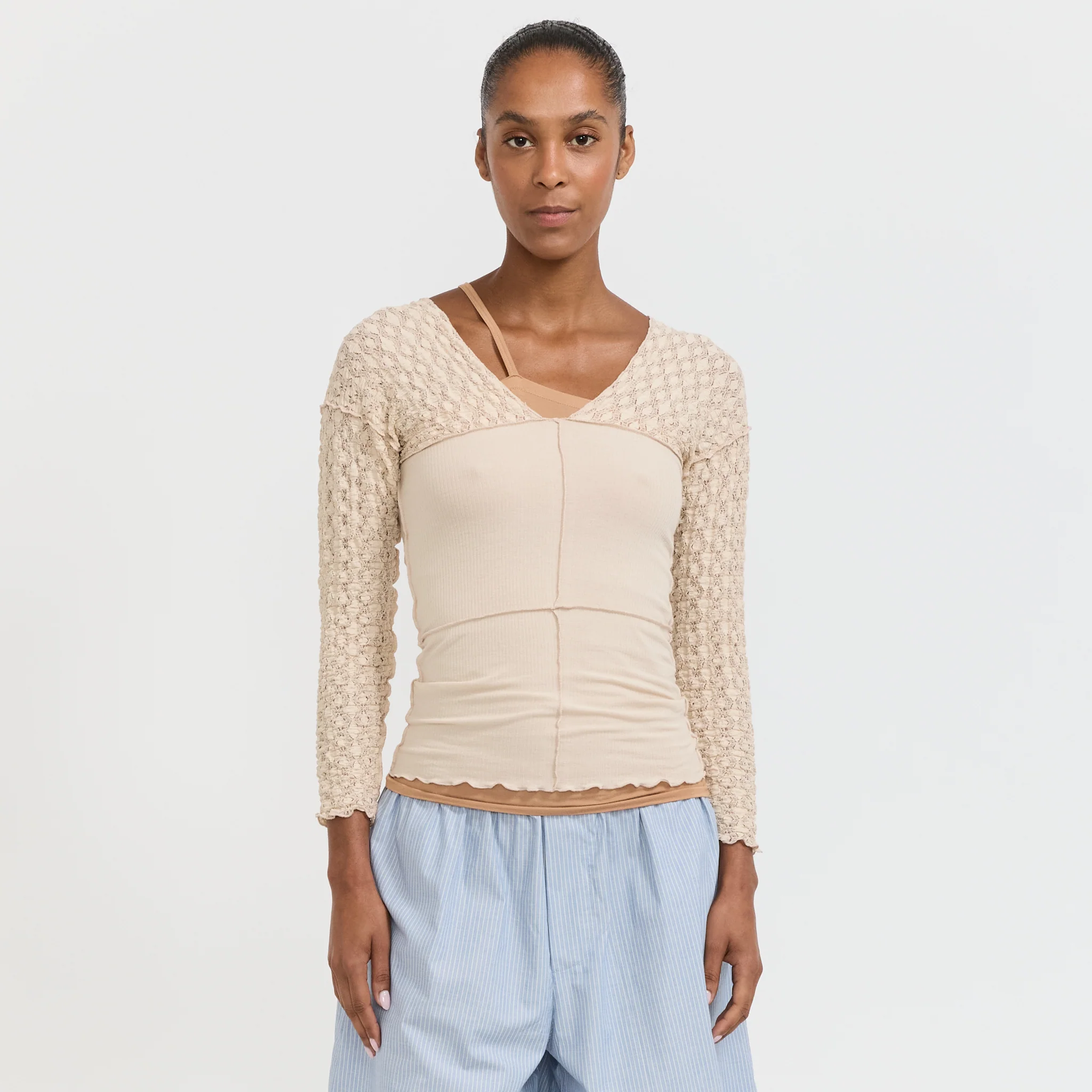 Nehru Long Sleeve Top Dylan Beige