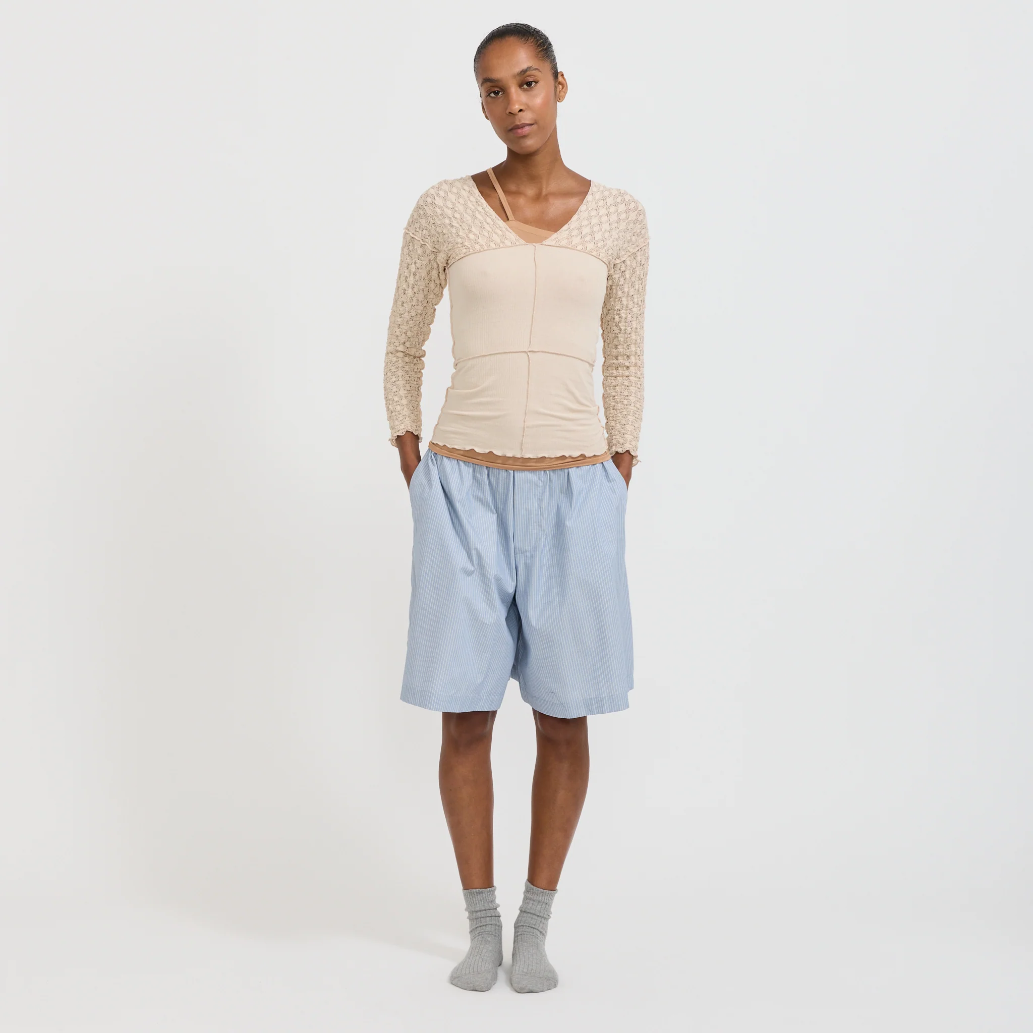 Nehru Long Sleeve Top Dylan Beige - Image 2