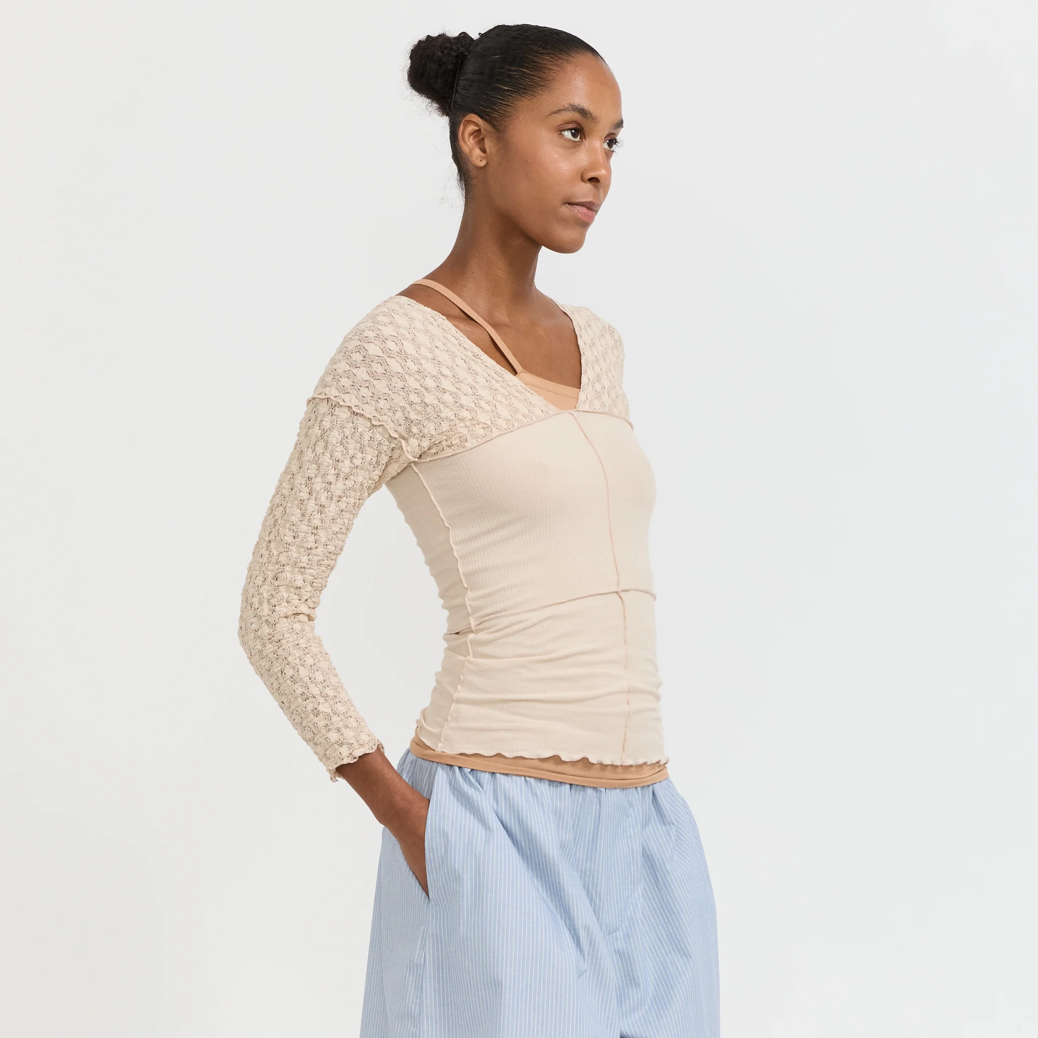 Nehru Long Sleeve Top Dylan Beige - Image 3