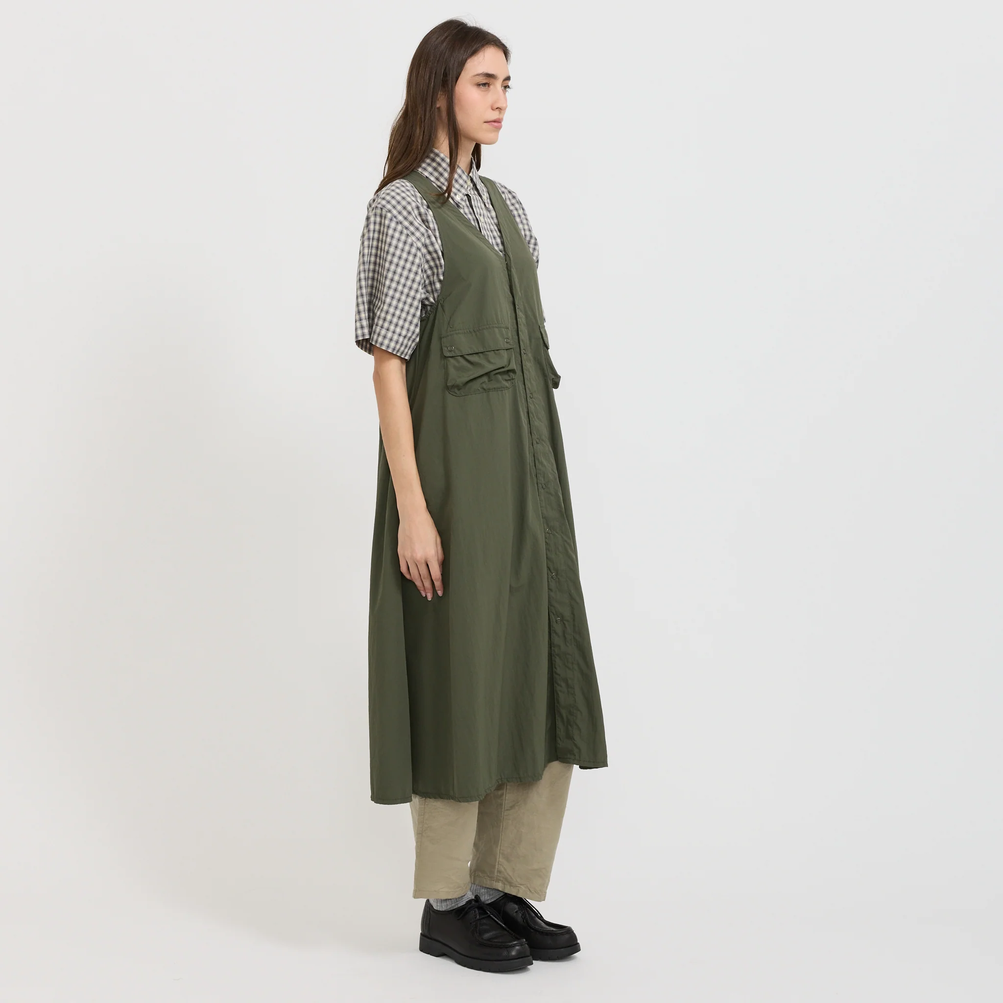 Nylon Tussah C-1 Non Sleeve Dress Olive - Image 2
