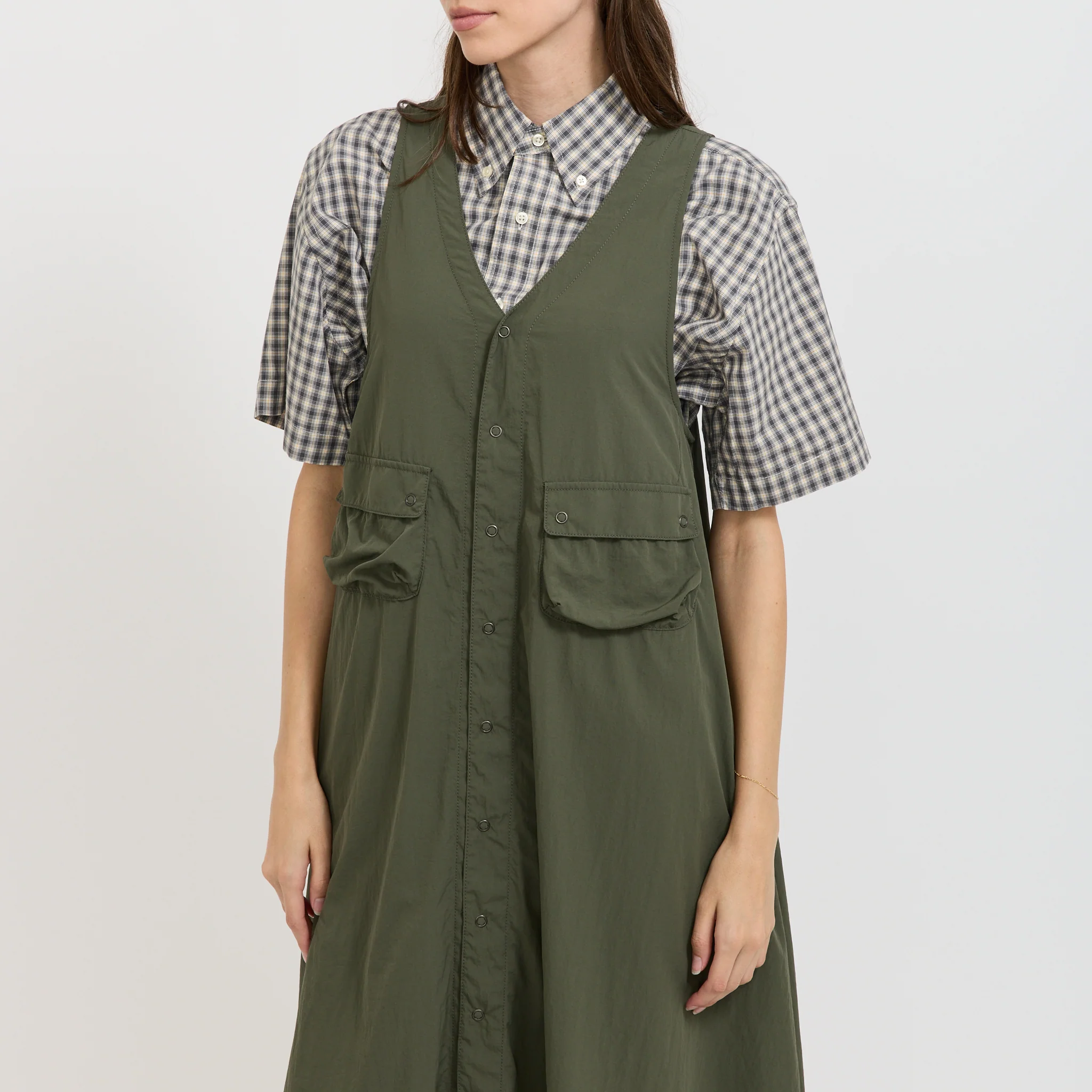 Nylon Tussah C-1 Non Sleeve Dress Olive - Image 4
