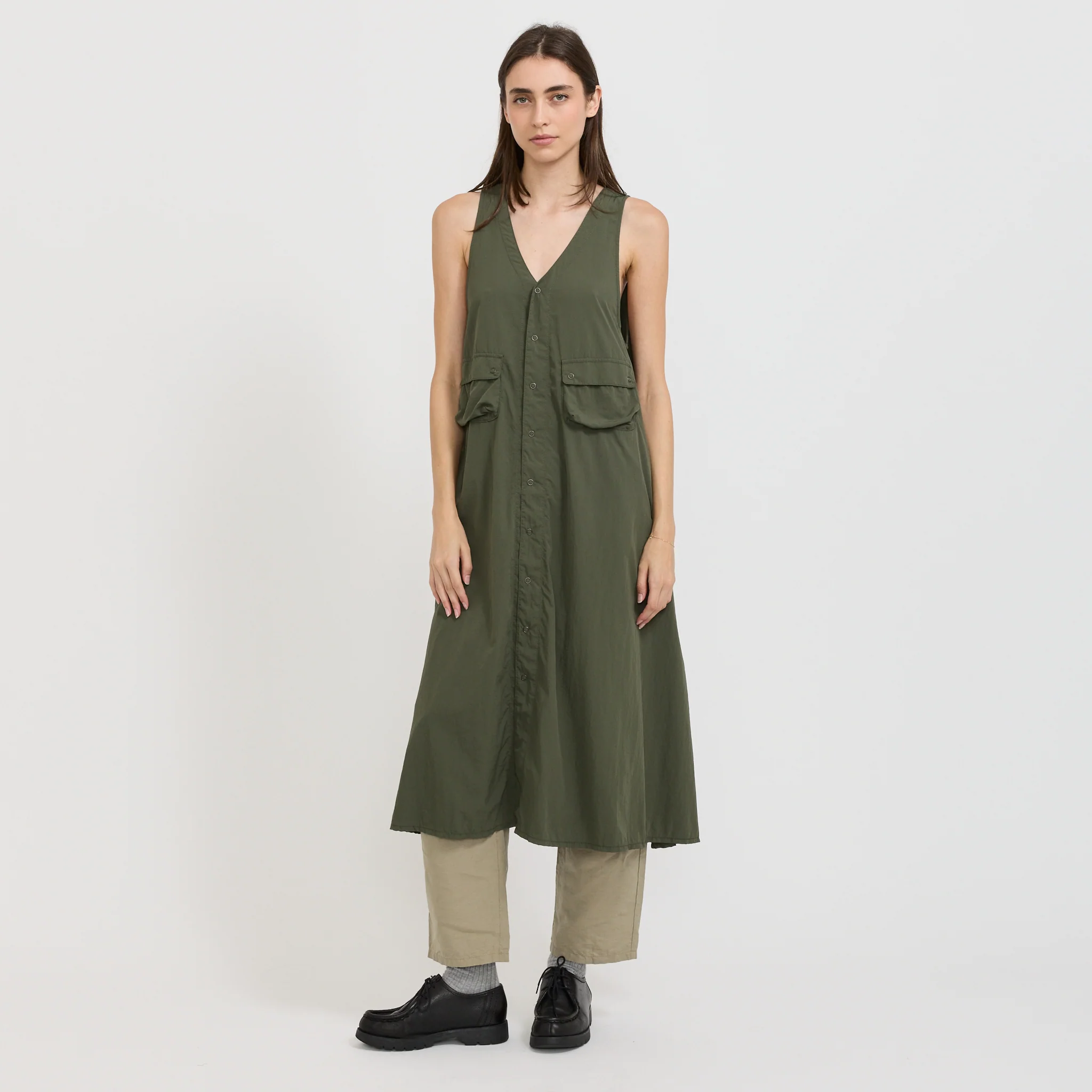 Nylon Tussah C-1 Non Sleeve Dress Olive - Image 6