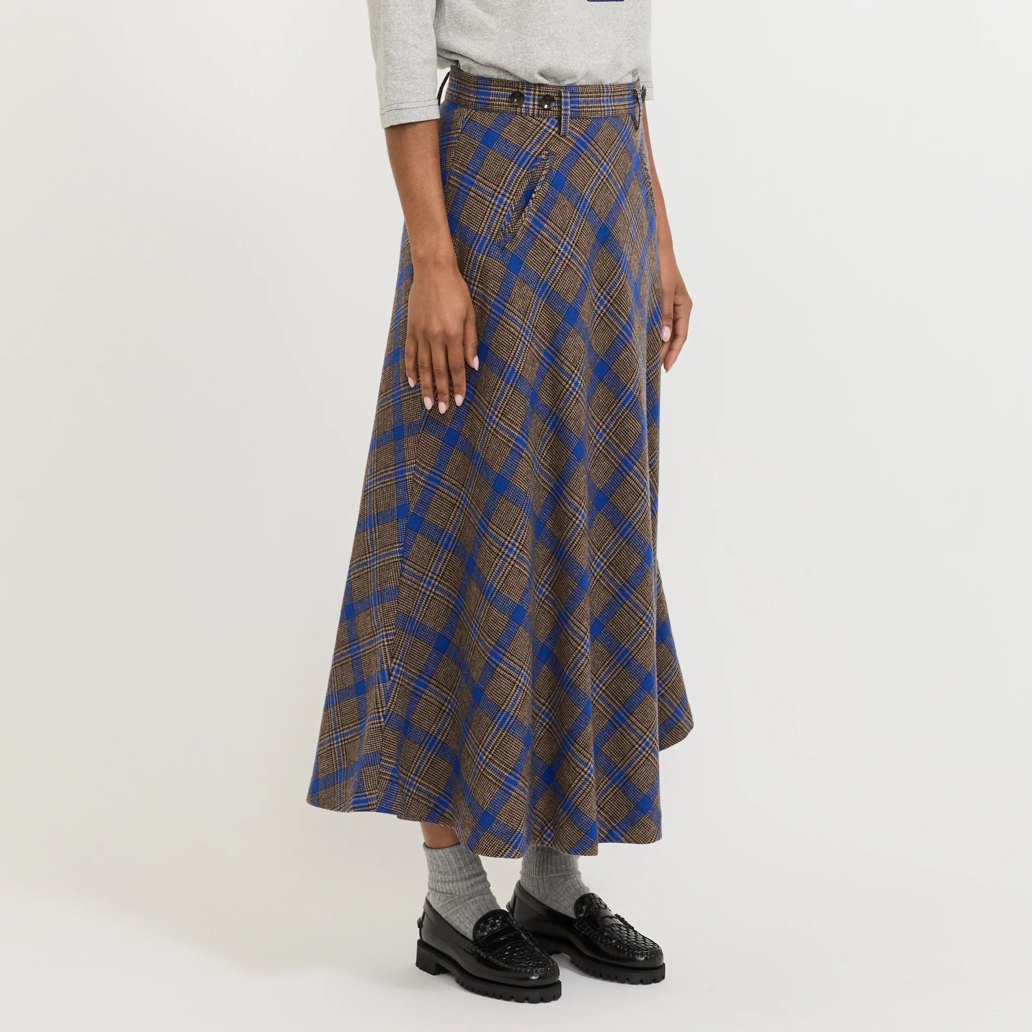 O.Check Long A-Line Skirt Brown - Image 3
