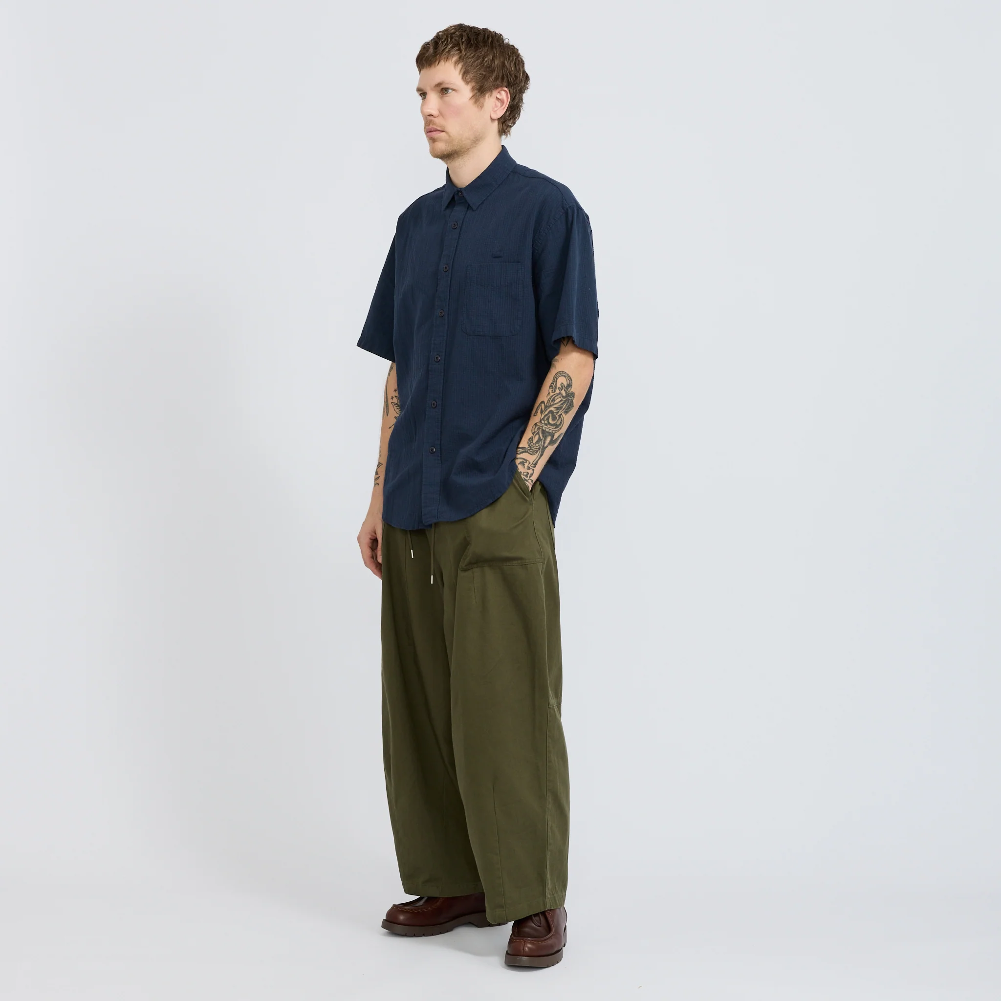 OG Dobby Weave Seersucker Half Shirt Navy - Image 2