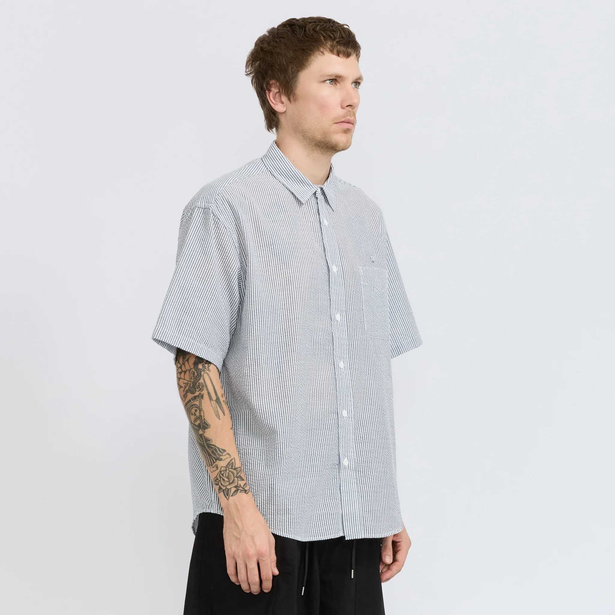OG Stripe Seersucker Half Shirt Blue - Image 3
