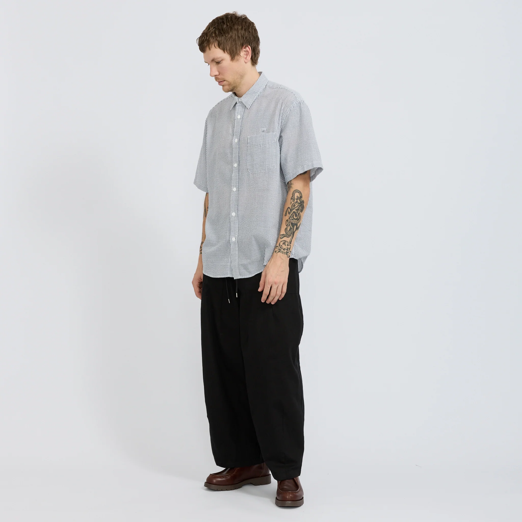 OG Stripe Seersucker Half Shirt Blue - Image 4