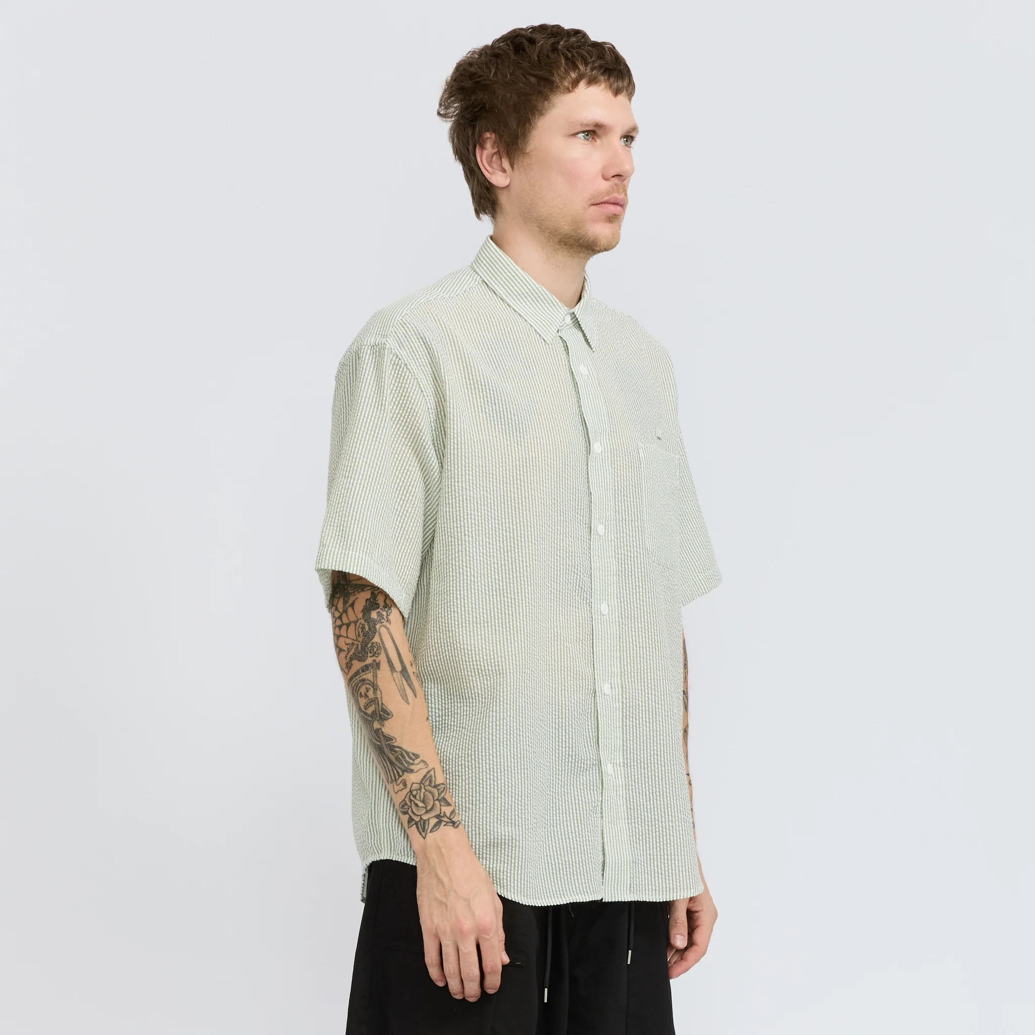 OG Stripe Seersucker Half Shirt Green - Image 3