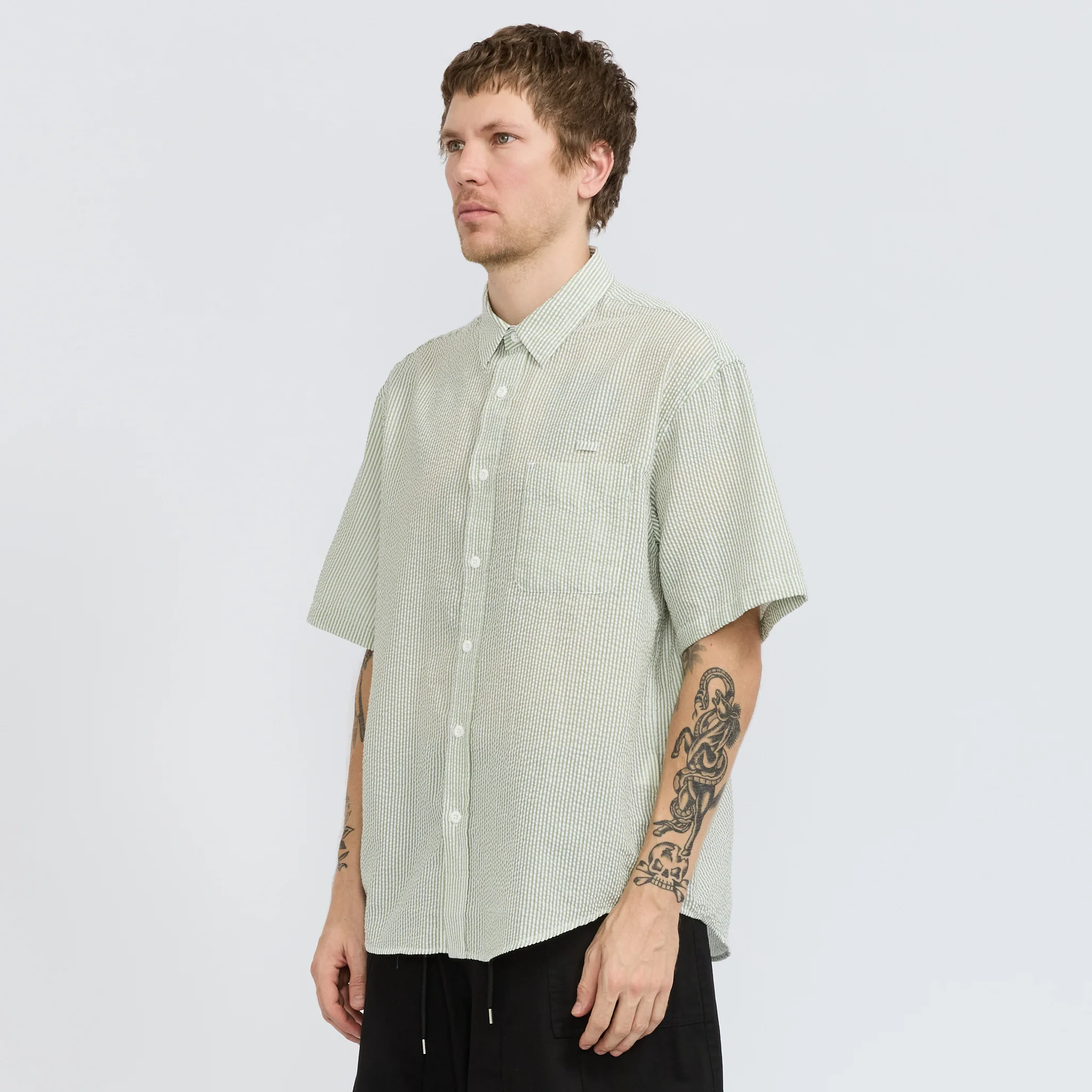 OG Stripe Seersucker Half Shirt Green - Image 6