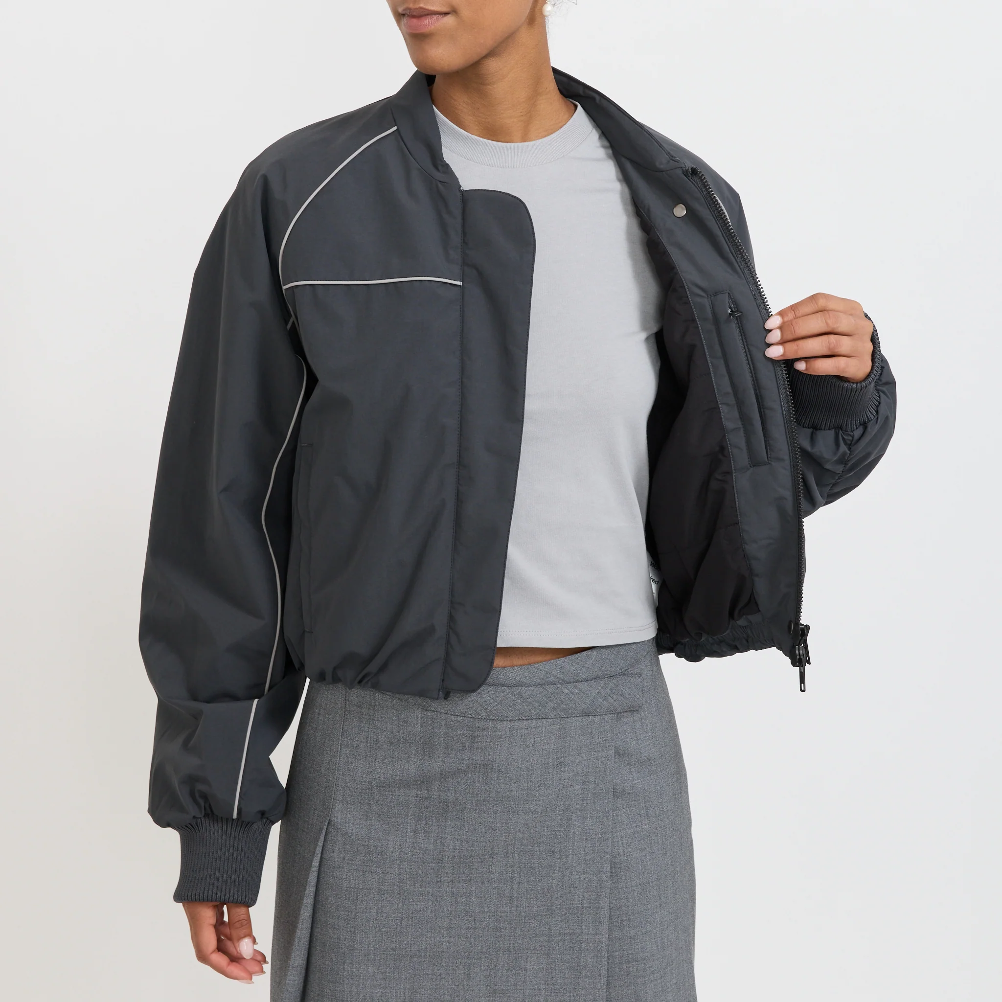 Ola Piping Bomber Jacket Asphalt - Image 7