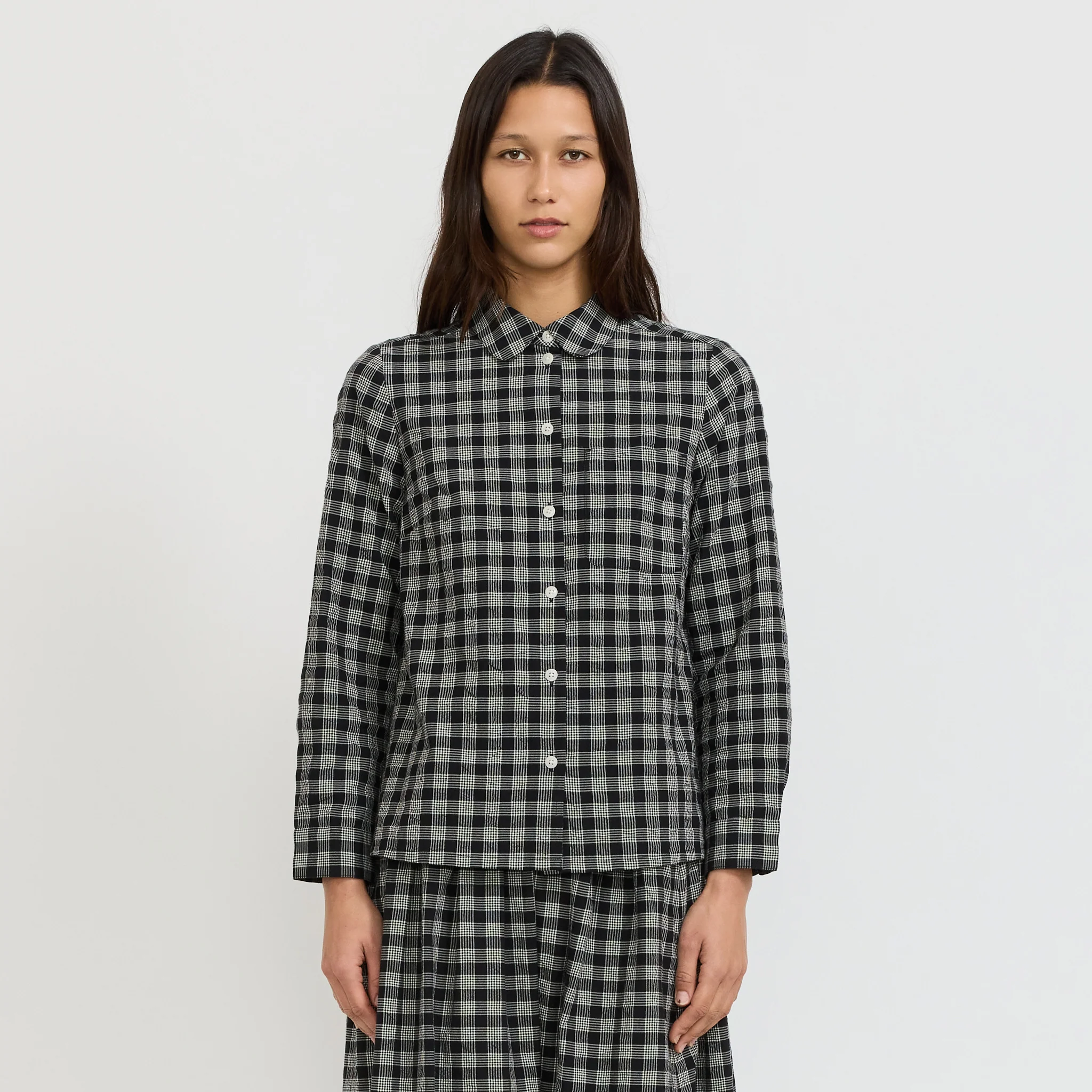 Ollie Binding Check Cotton Wool Shirt Black/Ecru