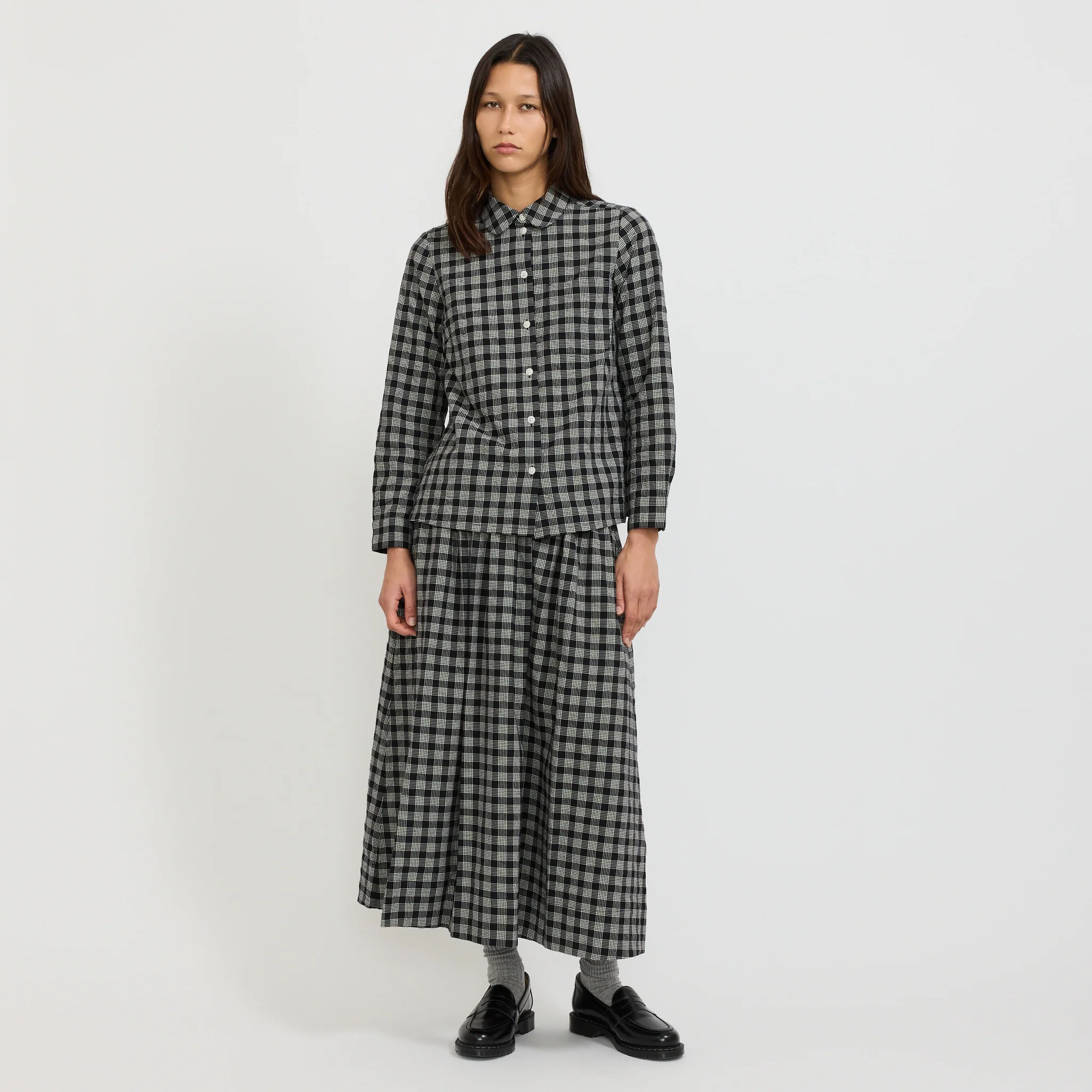 Ollie Binding Check Cotton Wool Shirt Black/Ecru - Image 2