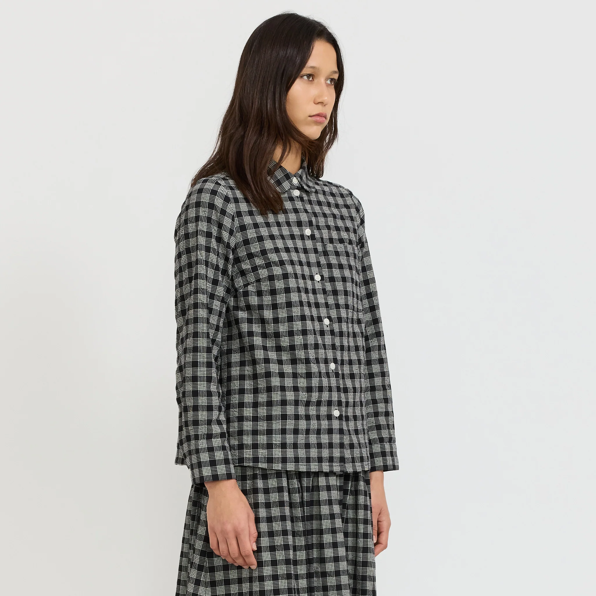 Ollie Binding Check Cotton Wool Shirt Black/Ecru - Image 3